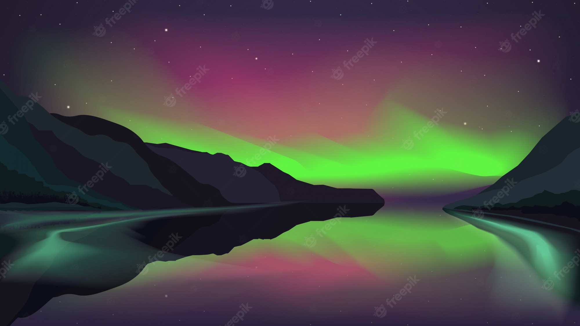 Aurora Borealis Northern Lights Over Mountain Lake Wallpapers