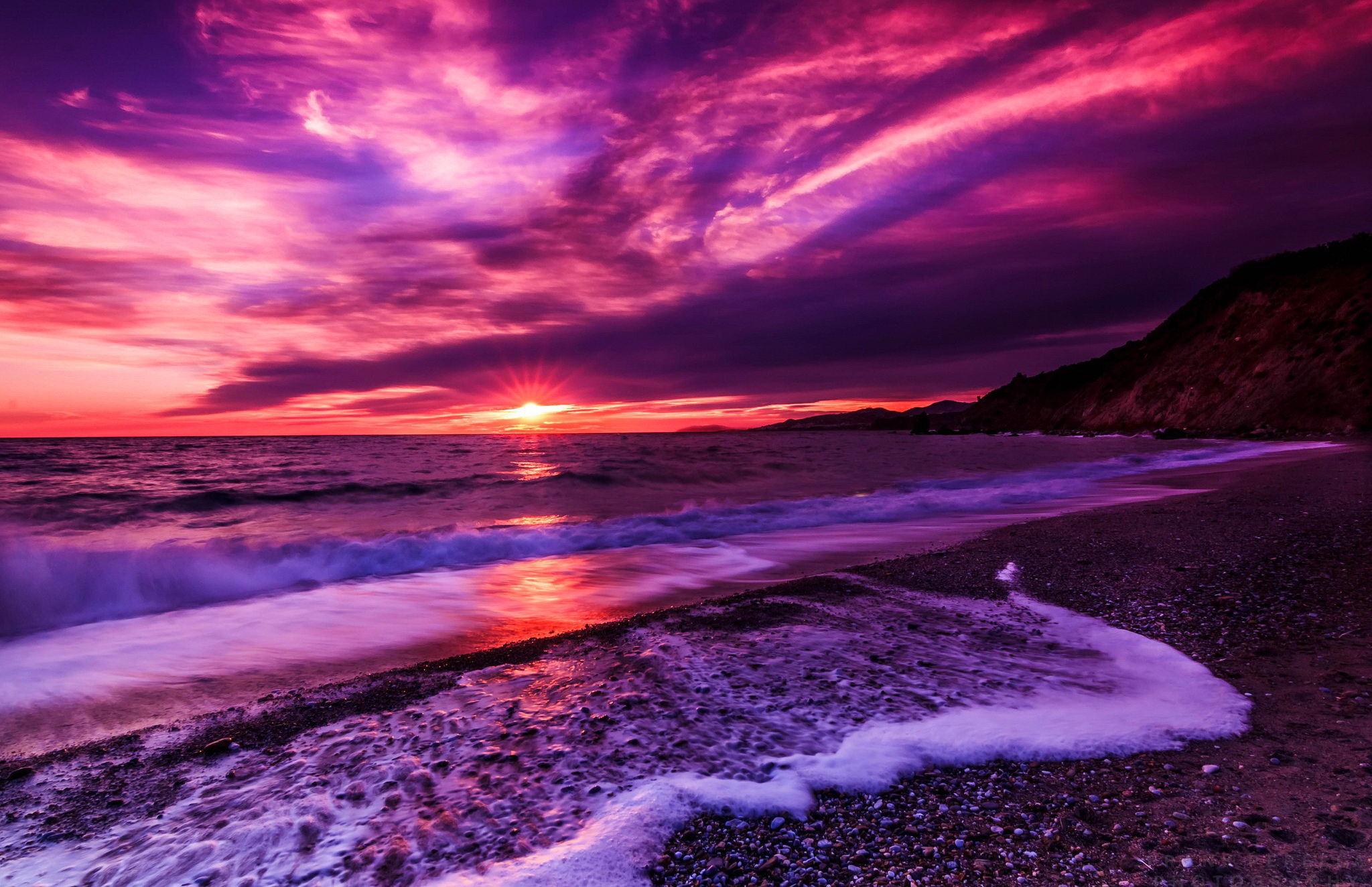 Beach Sunset Purple Wallpapers