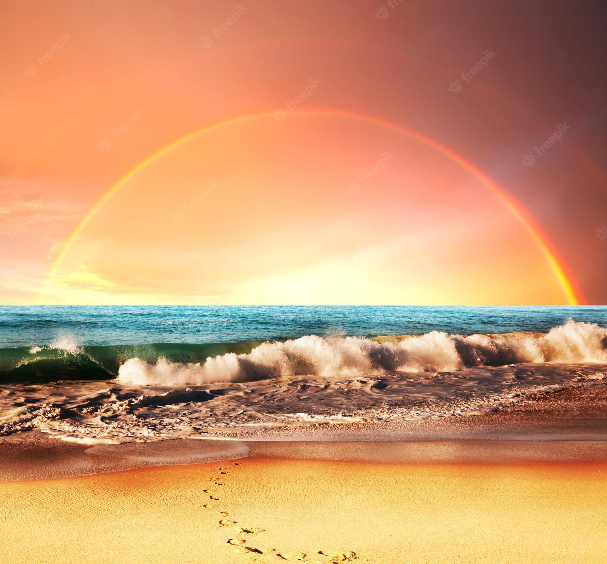 Beach Sunset Rainbow Wallpapers