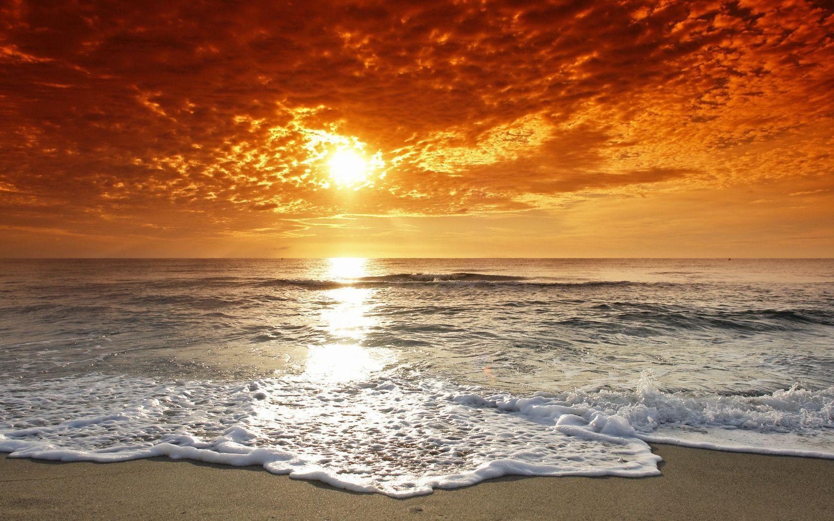 Beach Sunset Waves Desktop Wallpapers