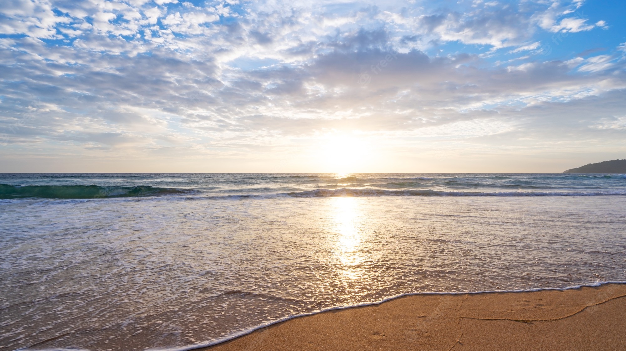 Beautiful Beach Sunset Under Blue Cloudy Sky Wallpapers