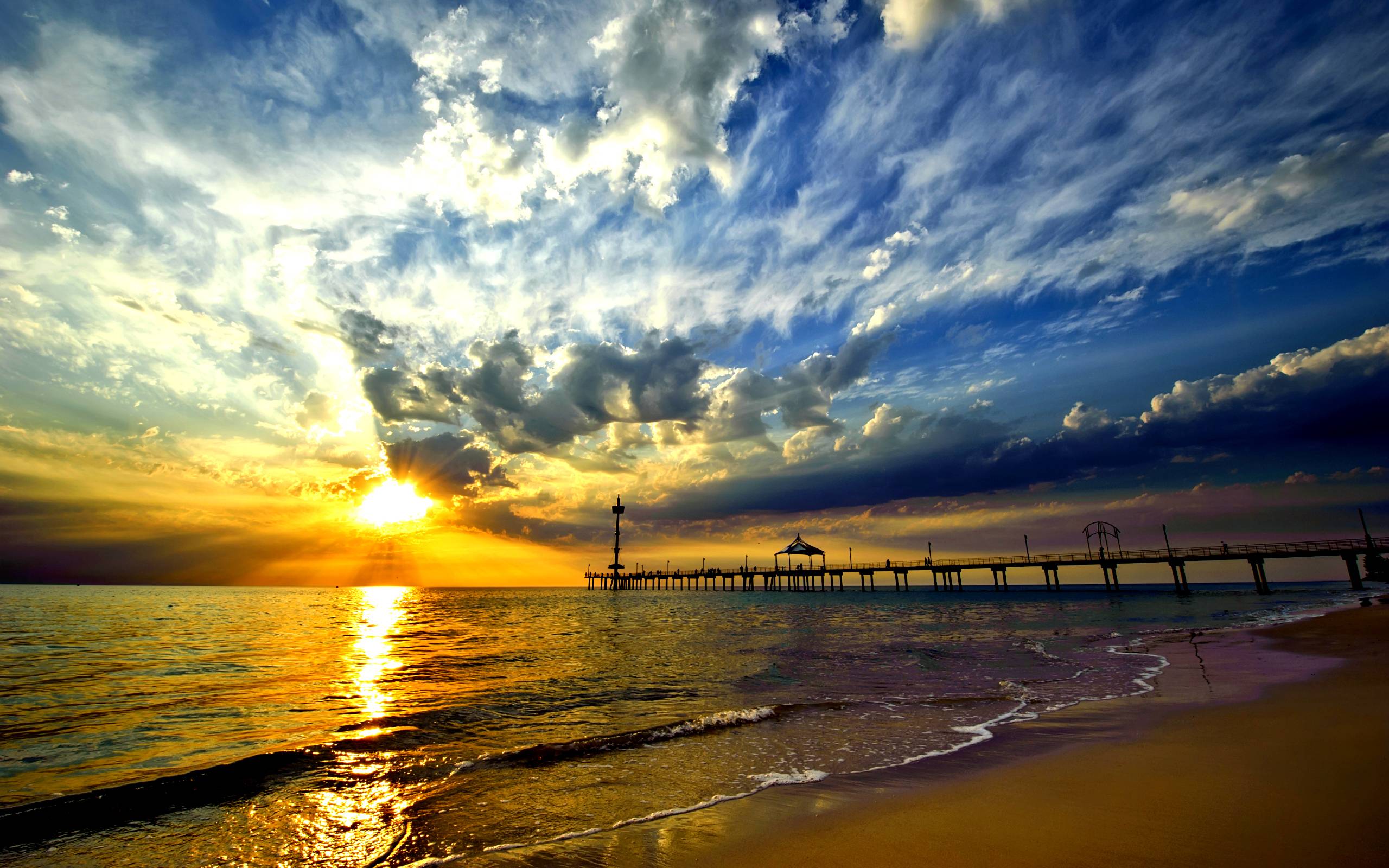 Beautiful Beach Sunset Under Blue Cloudy Sky Wallpapers