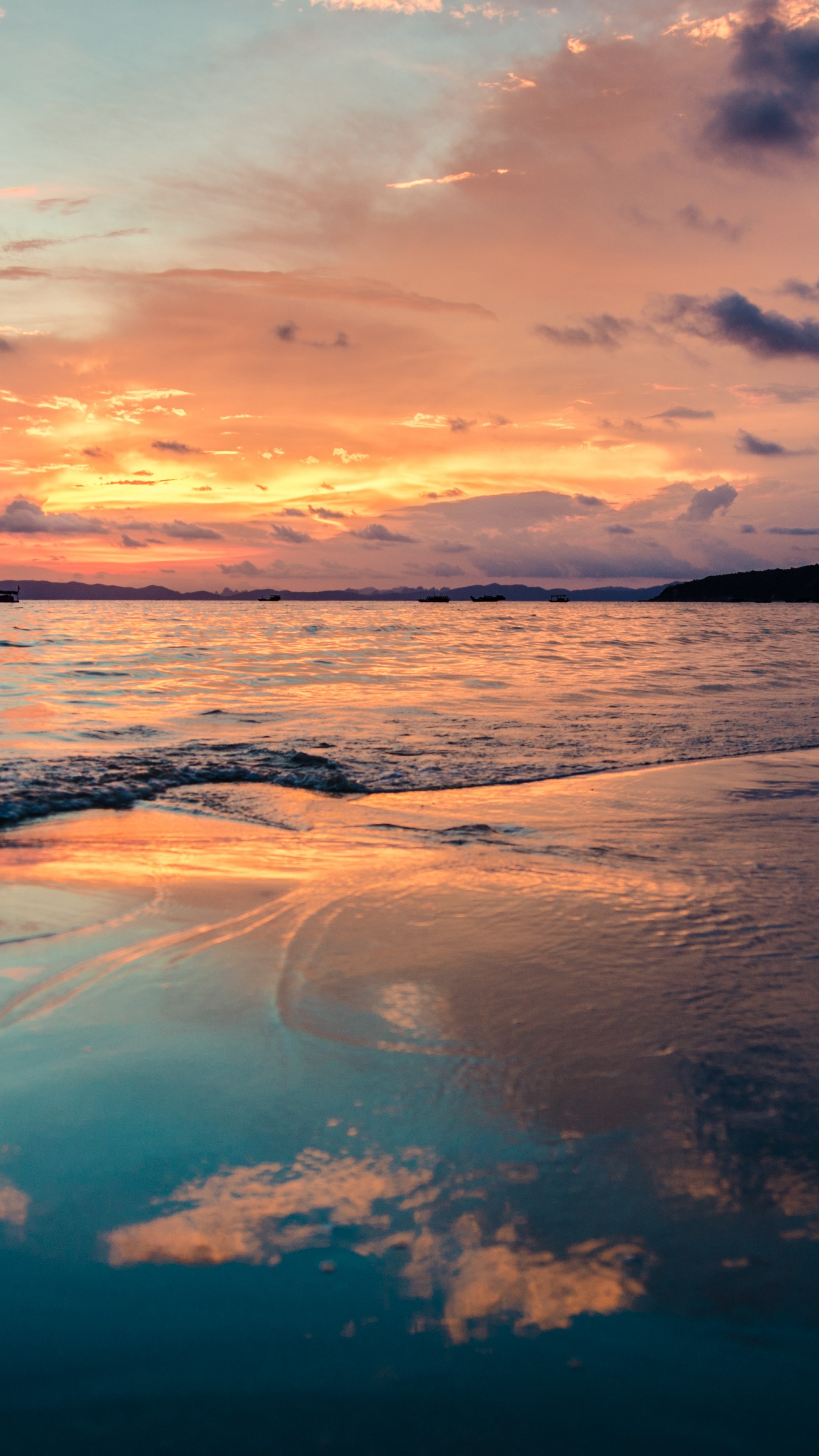 Beautiful Beach Sunset Under Blue Cloudy Sky Wallpapers