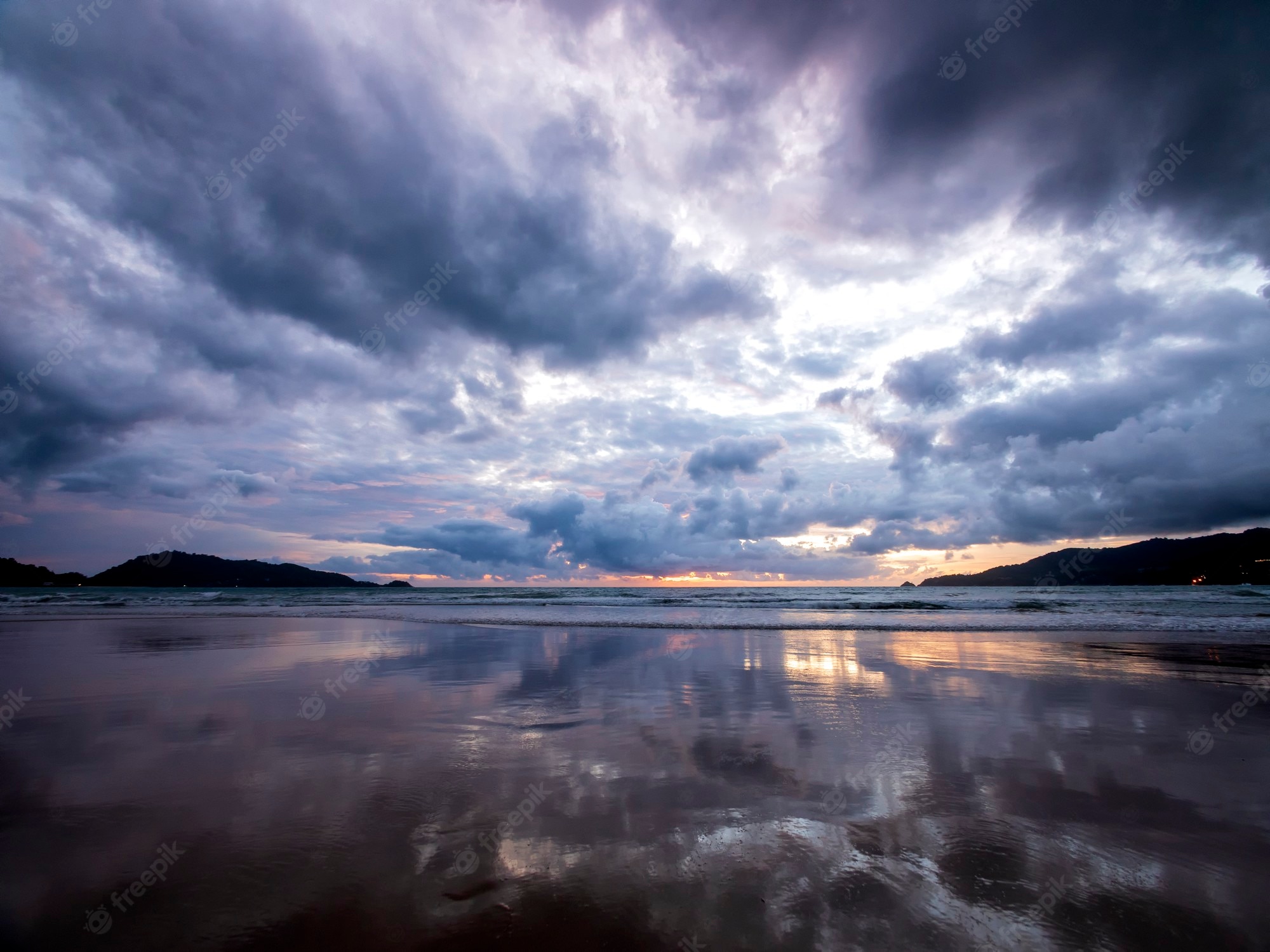 Beautiful Beach Sunset Under Blue Cloudy Sky Wallpapers