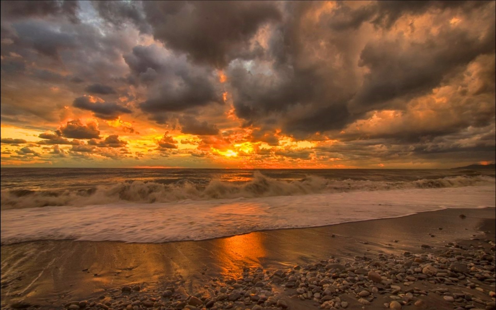 Beautiful Beach Sunset Under Blue Cloudy Sky Wallpapers