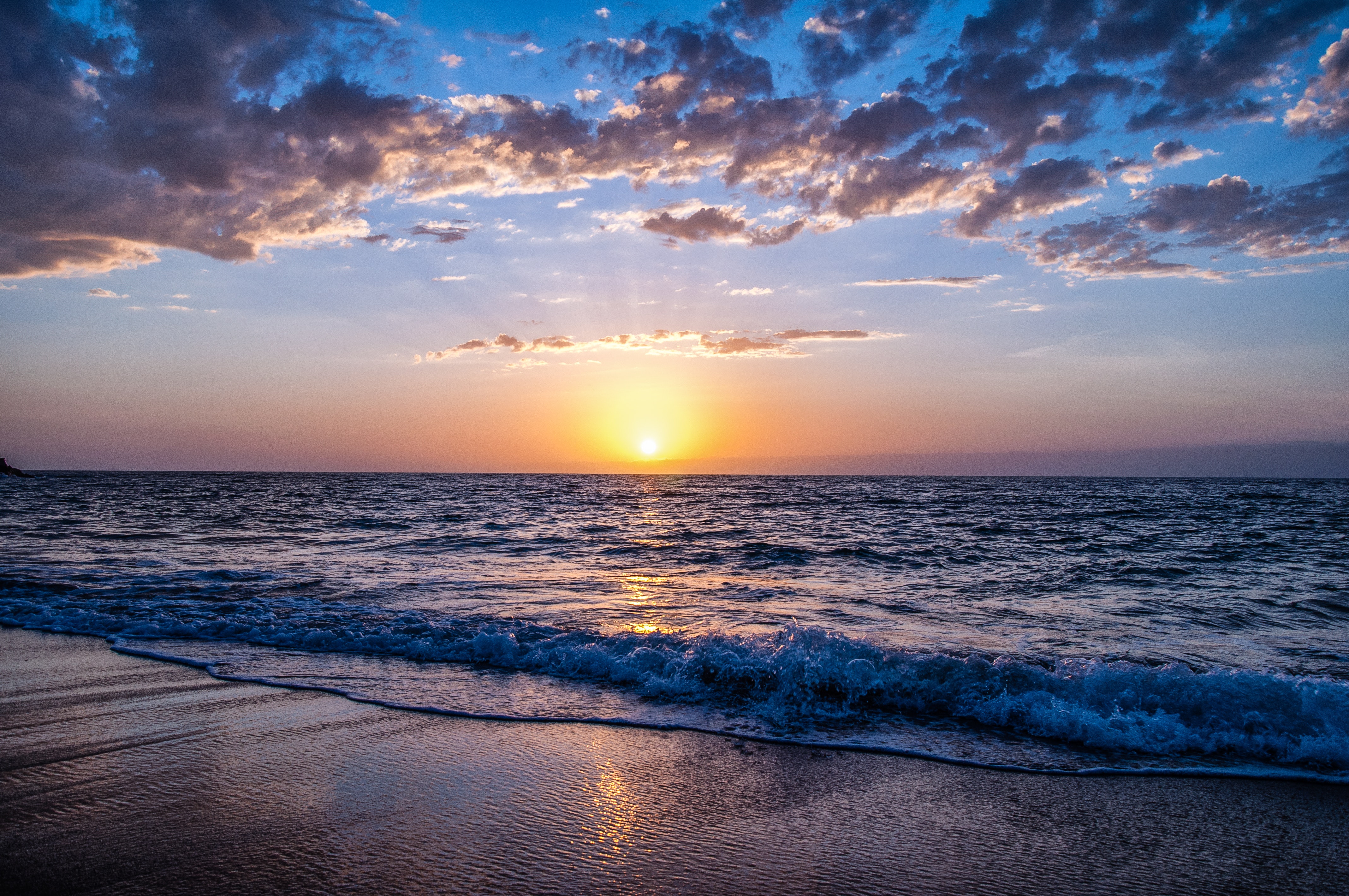 Beautiful Beach Sunset Under Blue Cloudy Sky Wallpapers