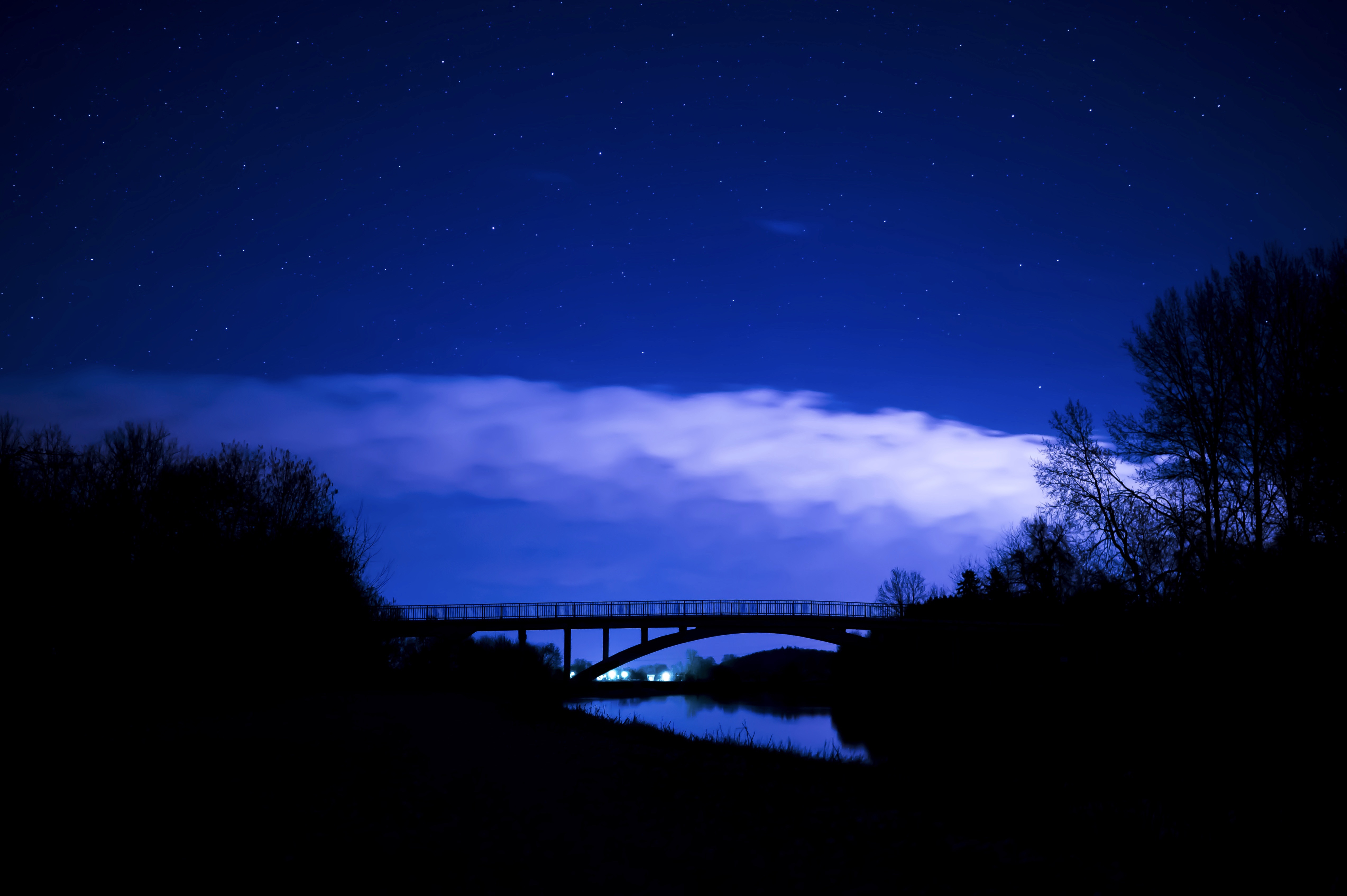 Bridge Night Clouds Starry Sky Wallpapers