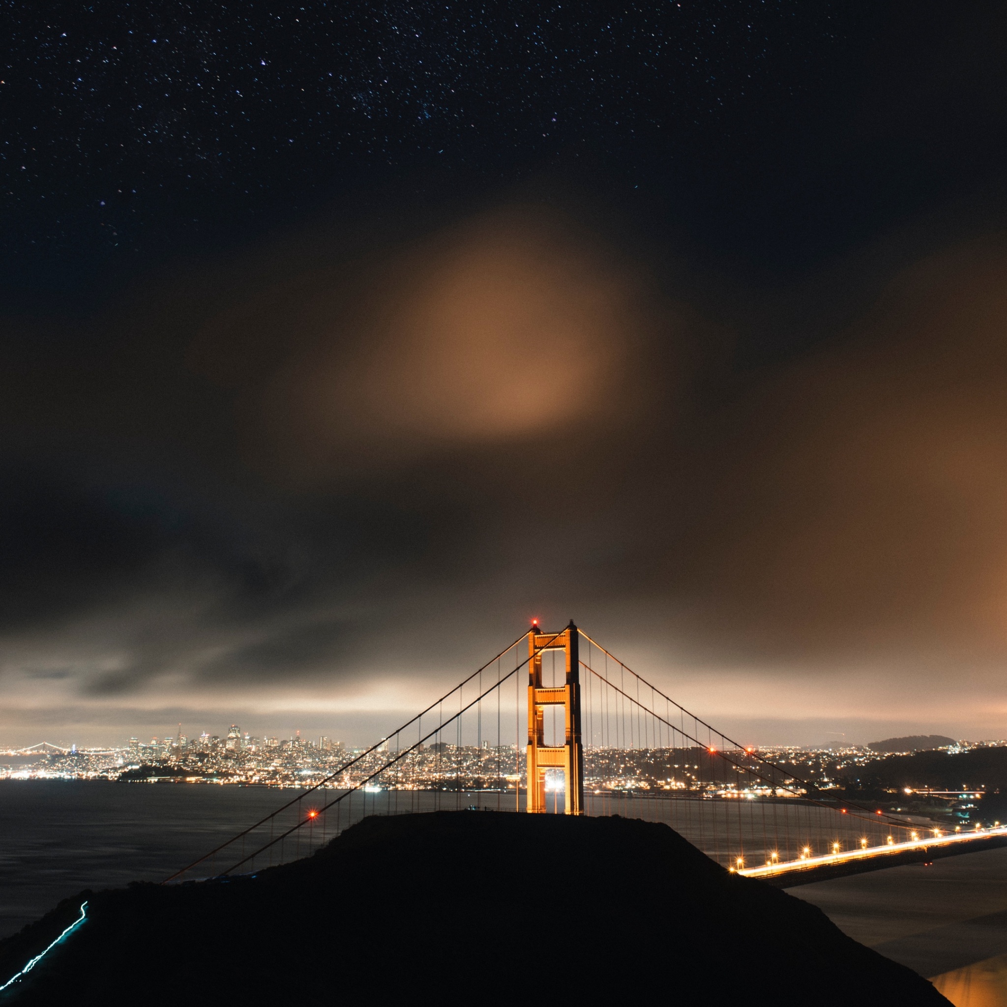 Bridge Night Clouds Starry Sky Wallpapers