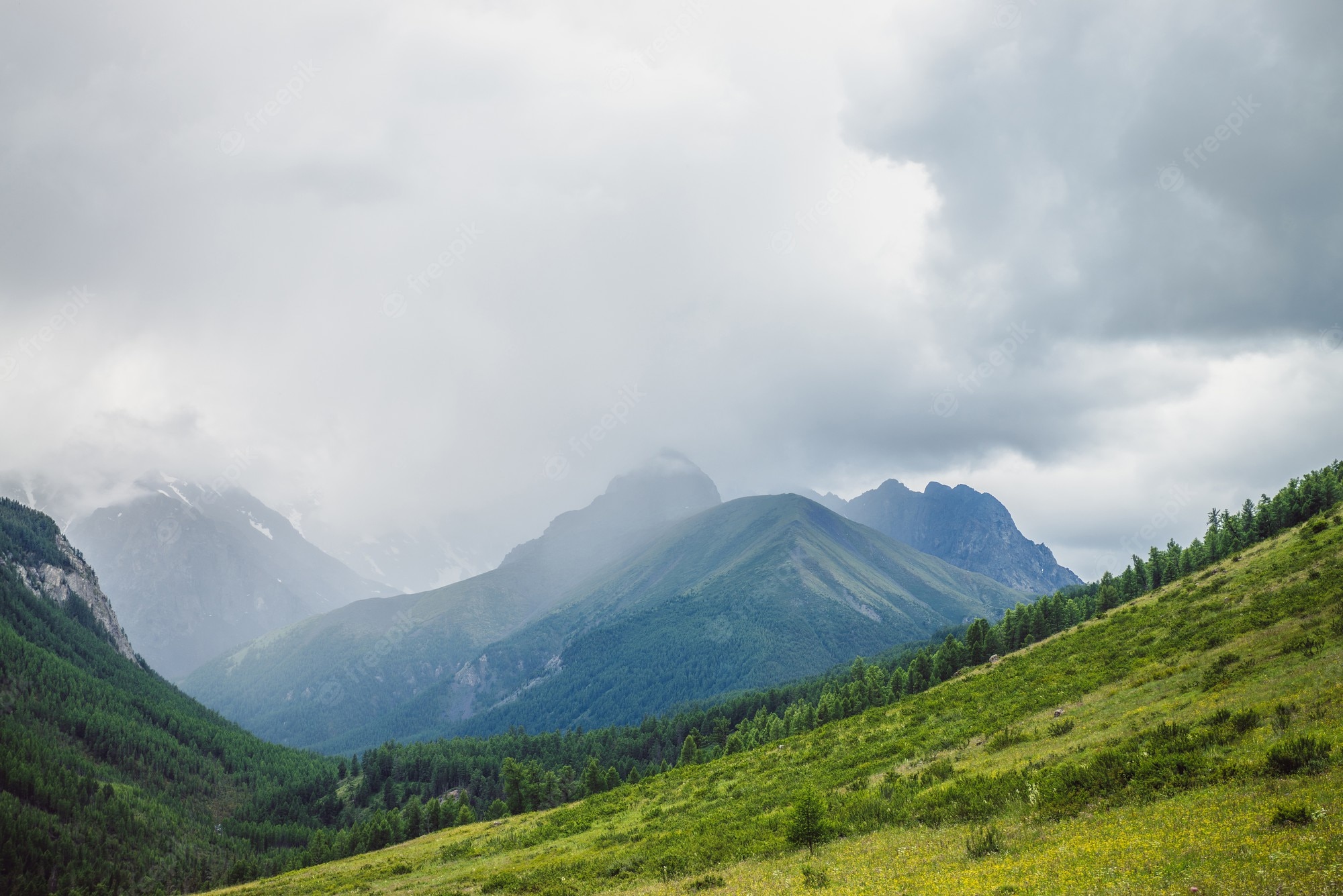 Cloudy Green Mountain Peak Wallpapers