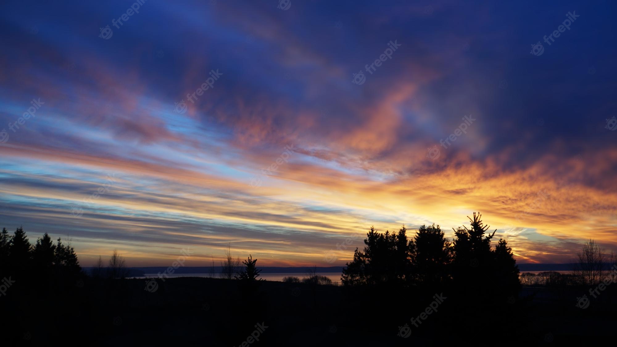 Cloudy Orange Sunset In Forest Wallpapers