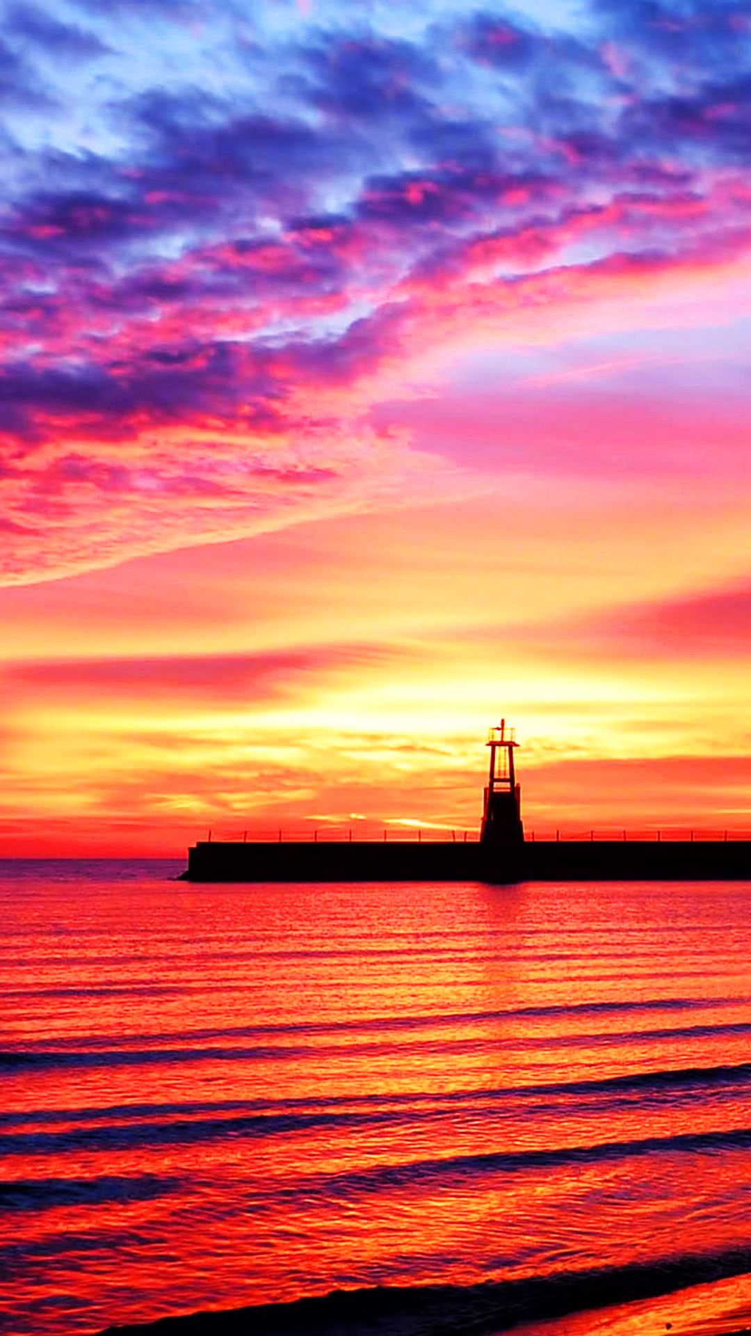 Colorful Sky Sea And Lighthouse Wallpapers