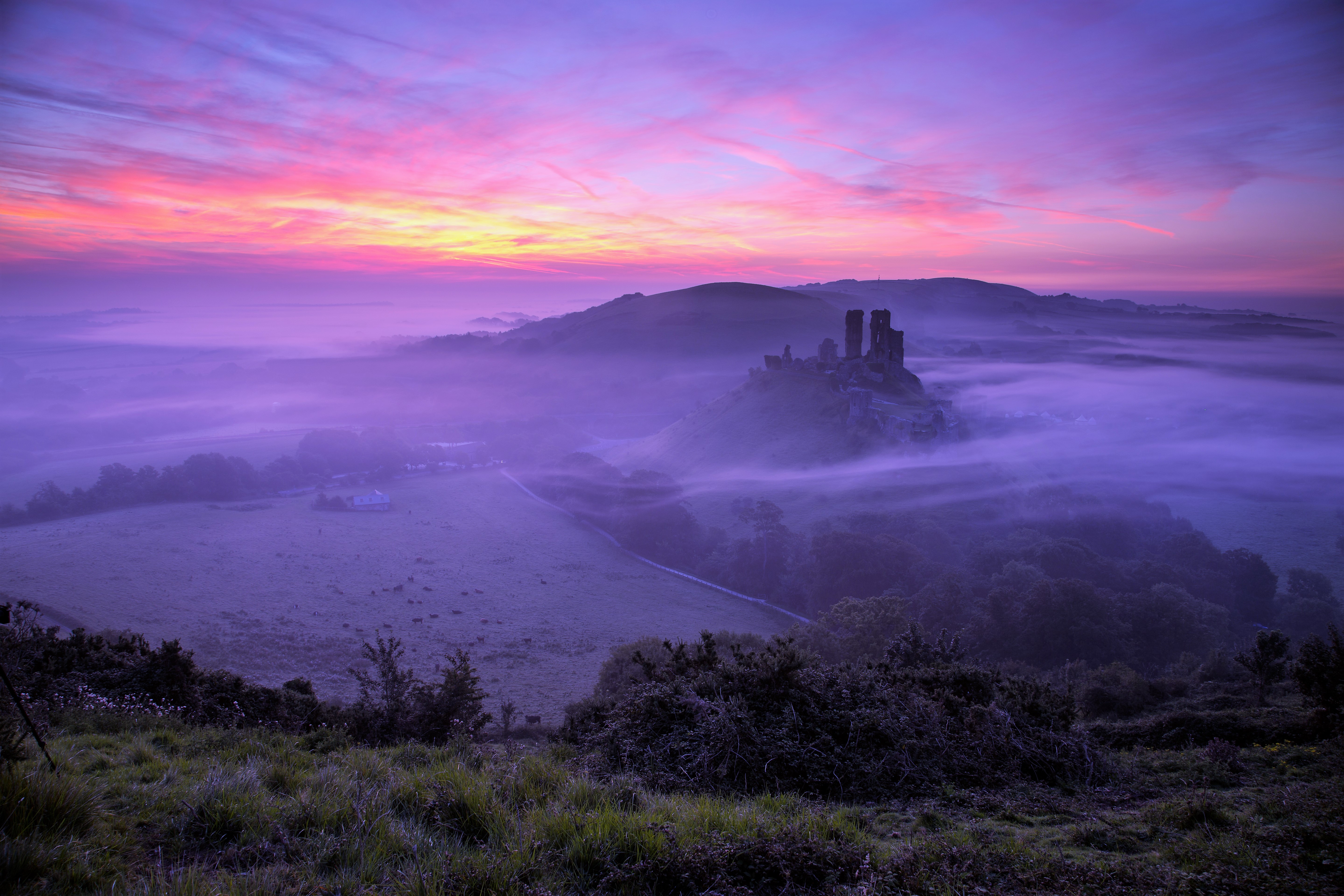 Corfe Castle Fog Day Wallpapers