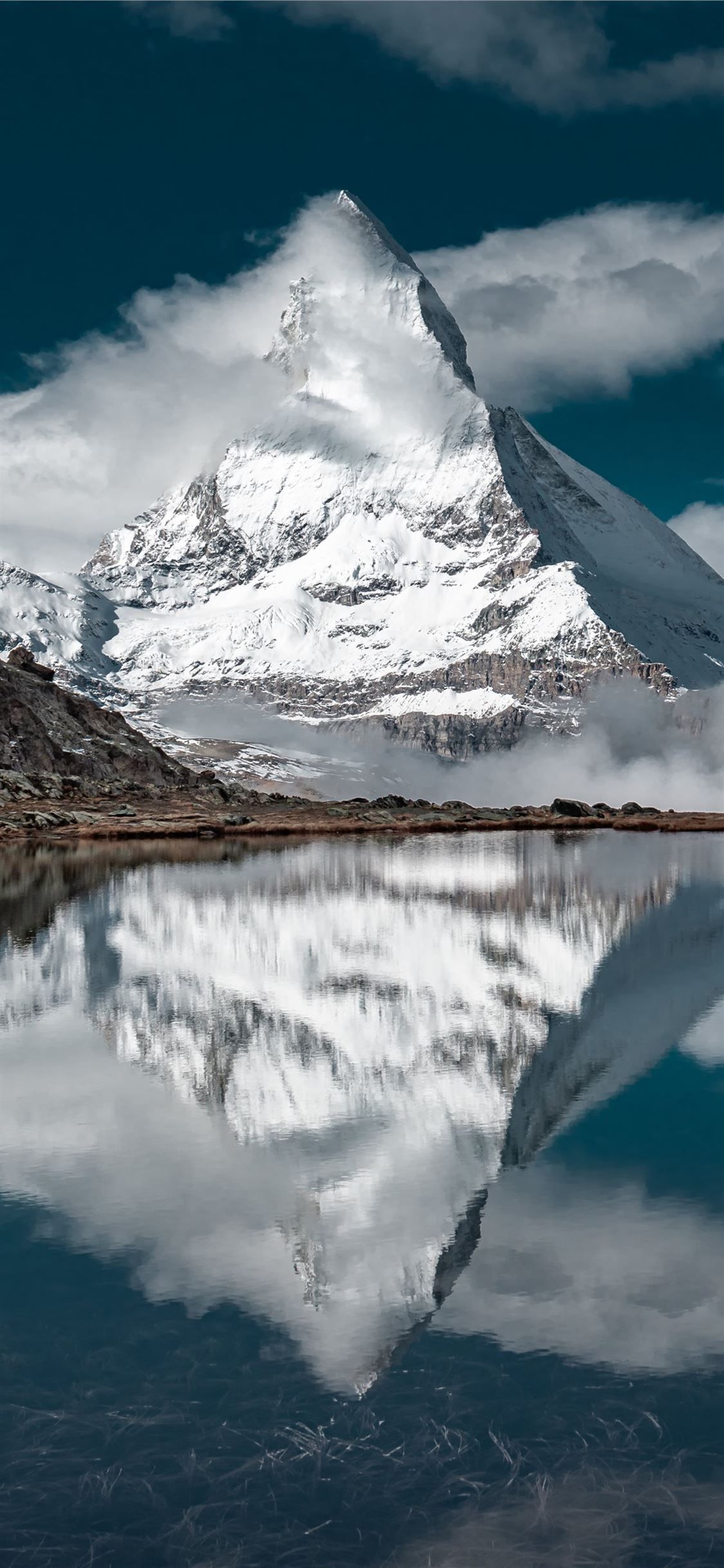 Dark Blue Sky Above Snow Covered Mountain Wallpapers