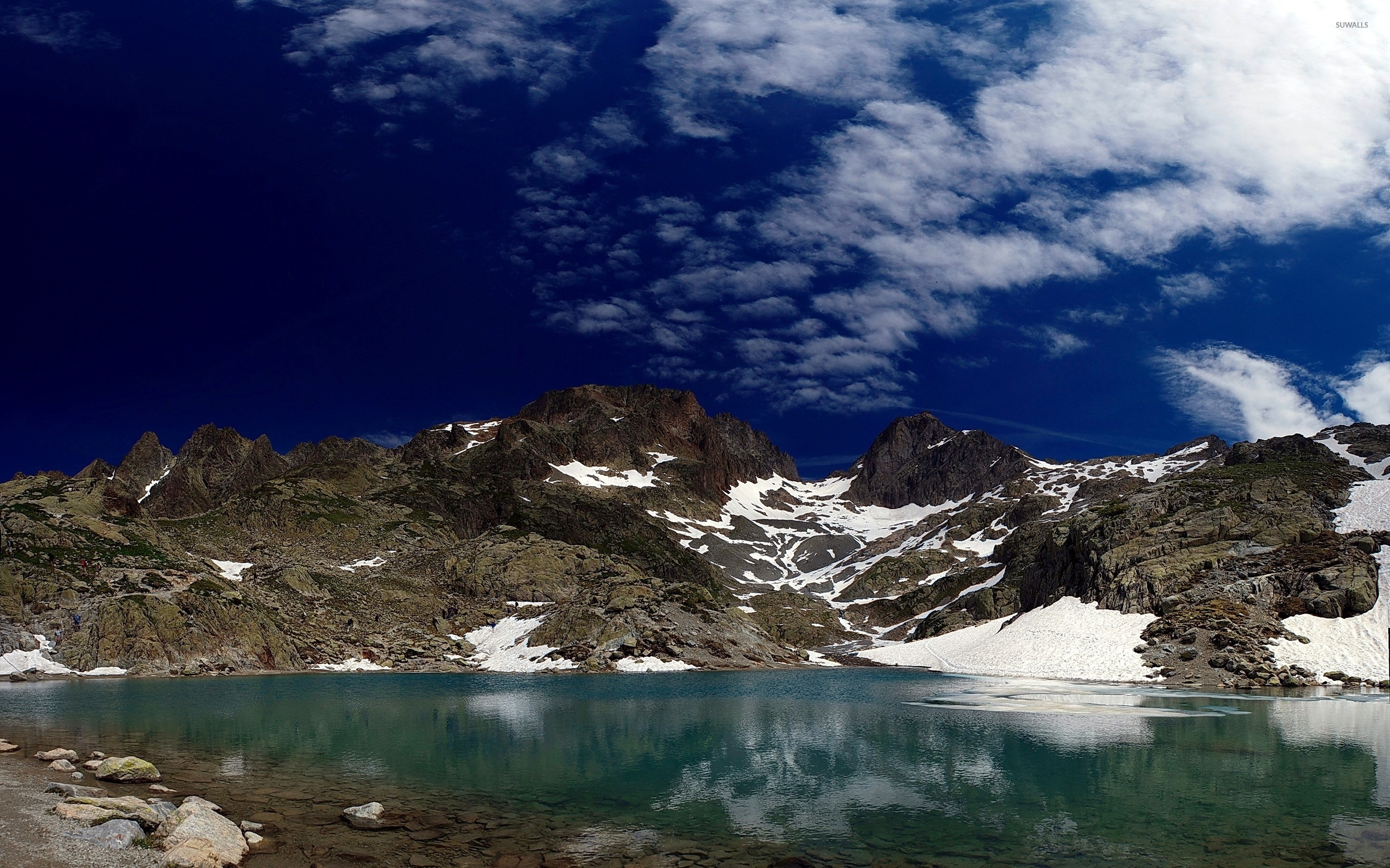 Dark Blue Sky Above Snow Covered Mountain Wallpapers