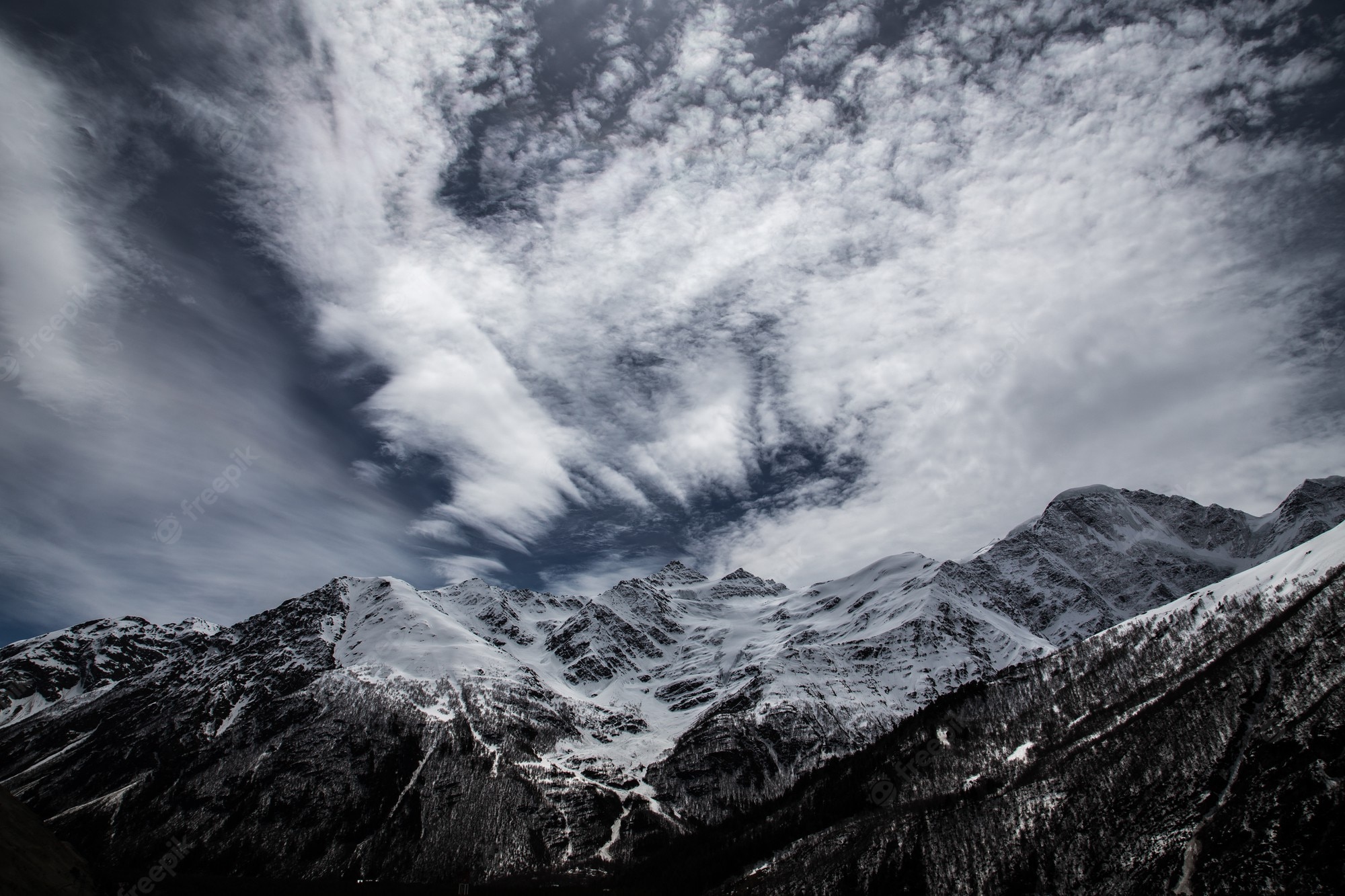 Dark Blue Sky Above Snow Covered Mountain Wallpapers