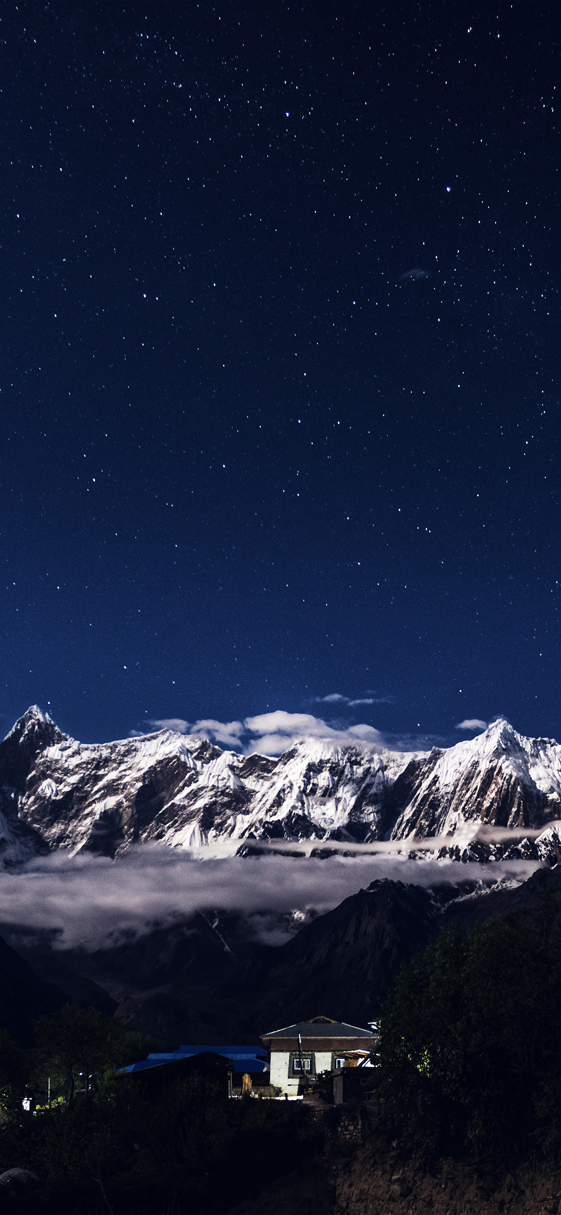 Dark Blue Sky Above Snow Covered Mountain Wallpapers