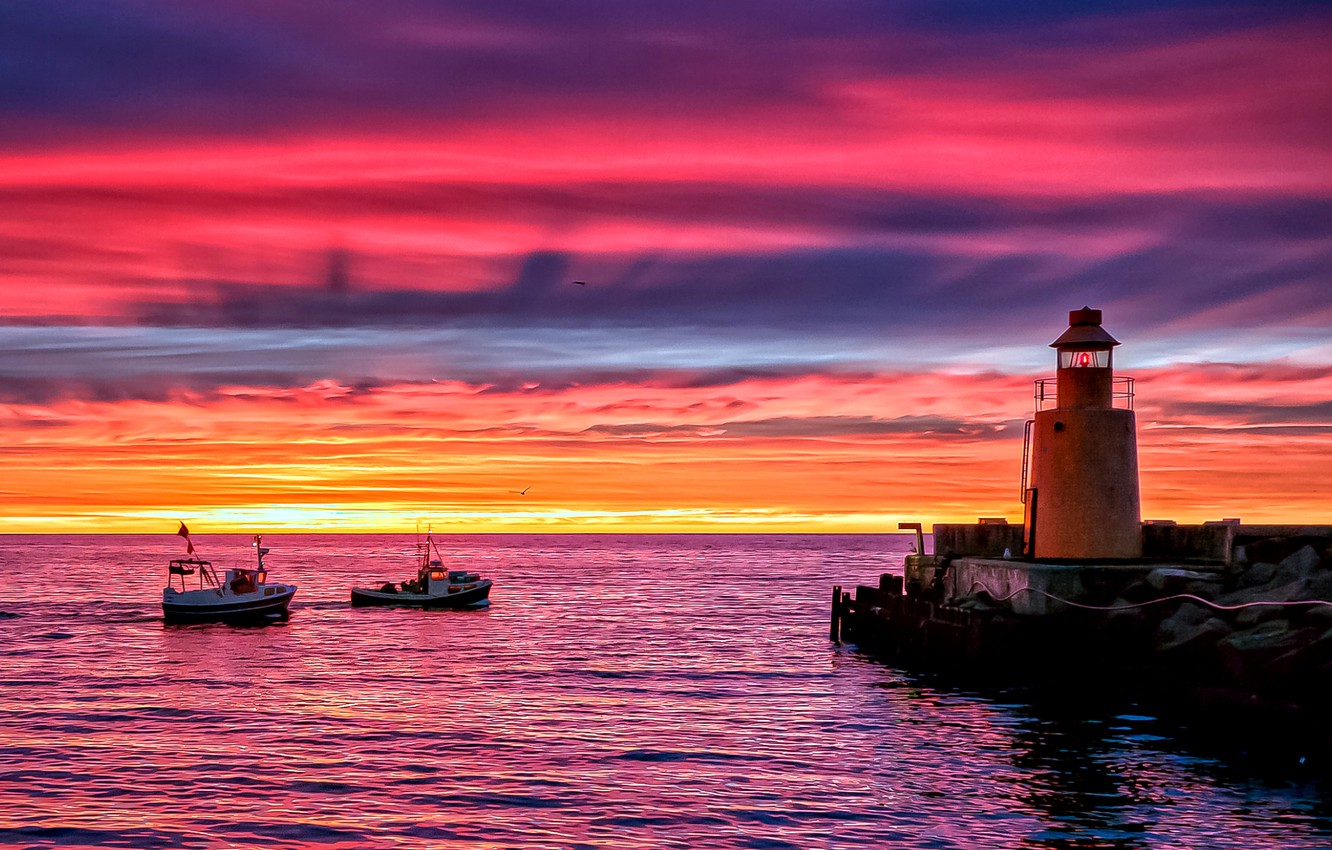 Evening In Lighthouse Sea Wallpapers