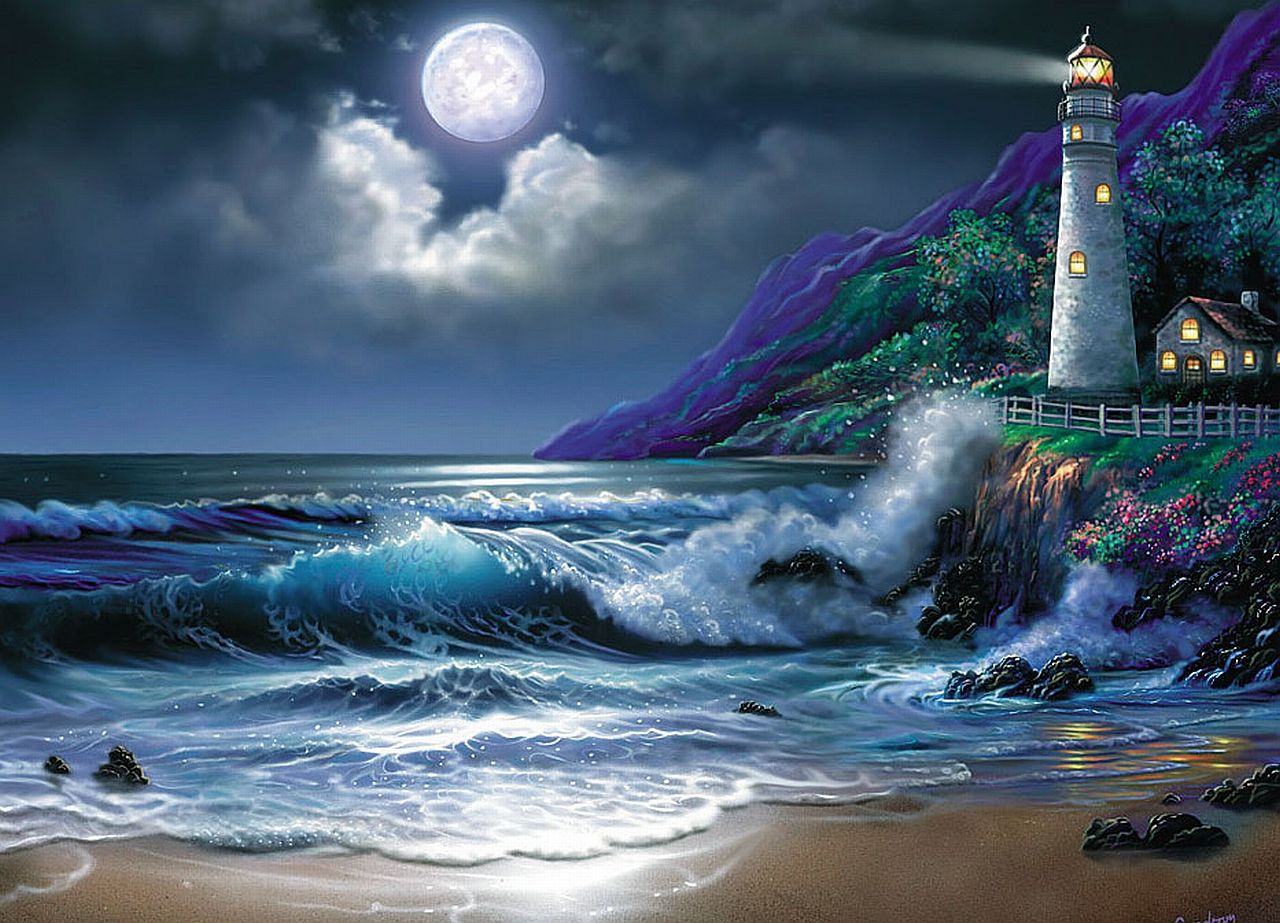 Evening In Lighthouse Sea Wallpapers