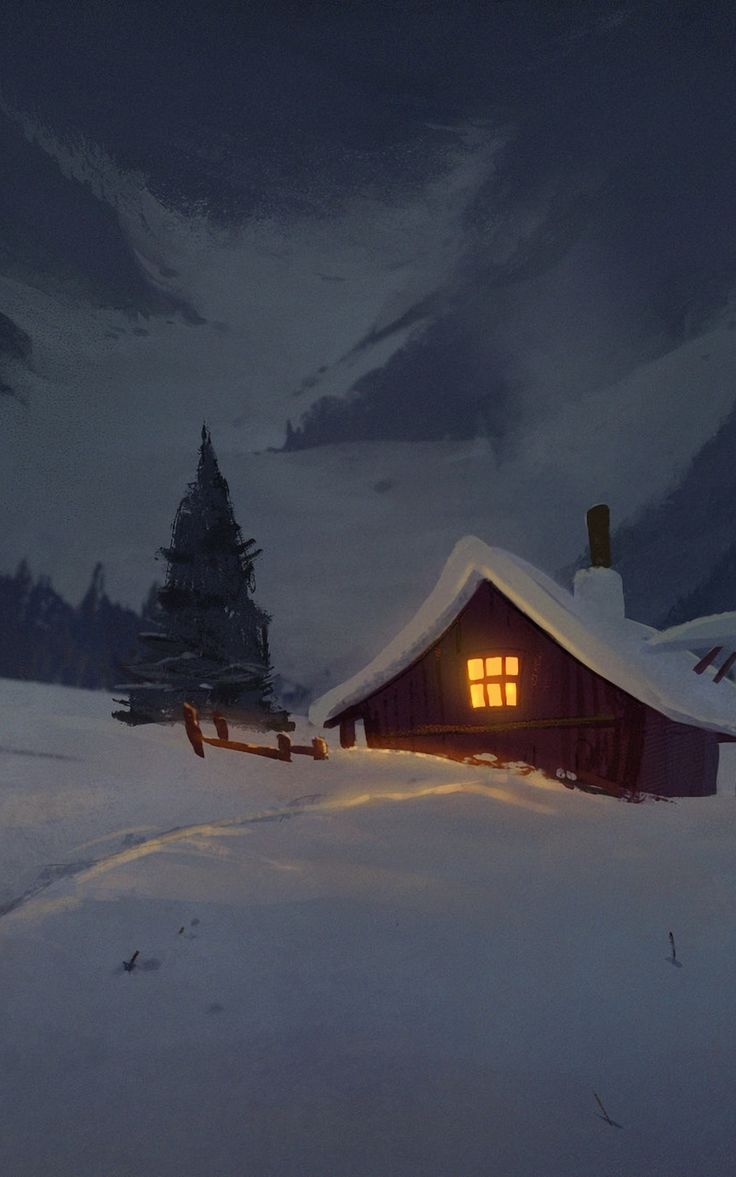 Evening In Winter Snowy House Wallpapers