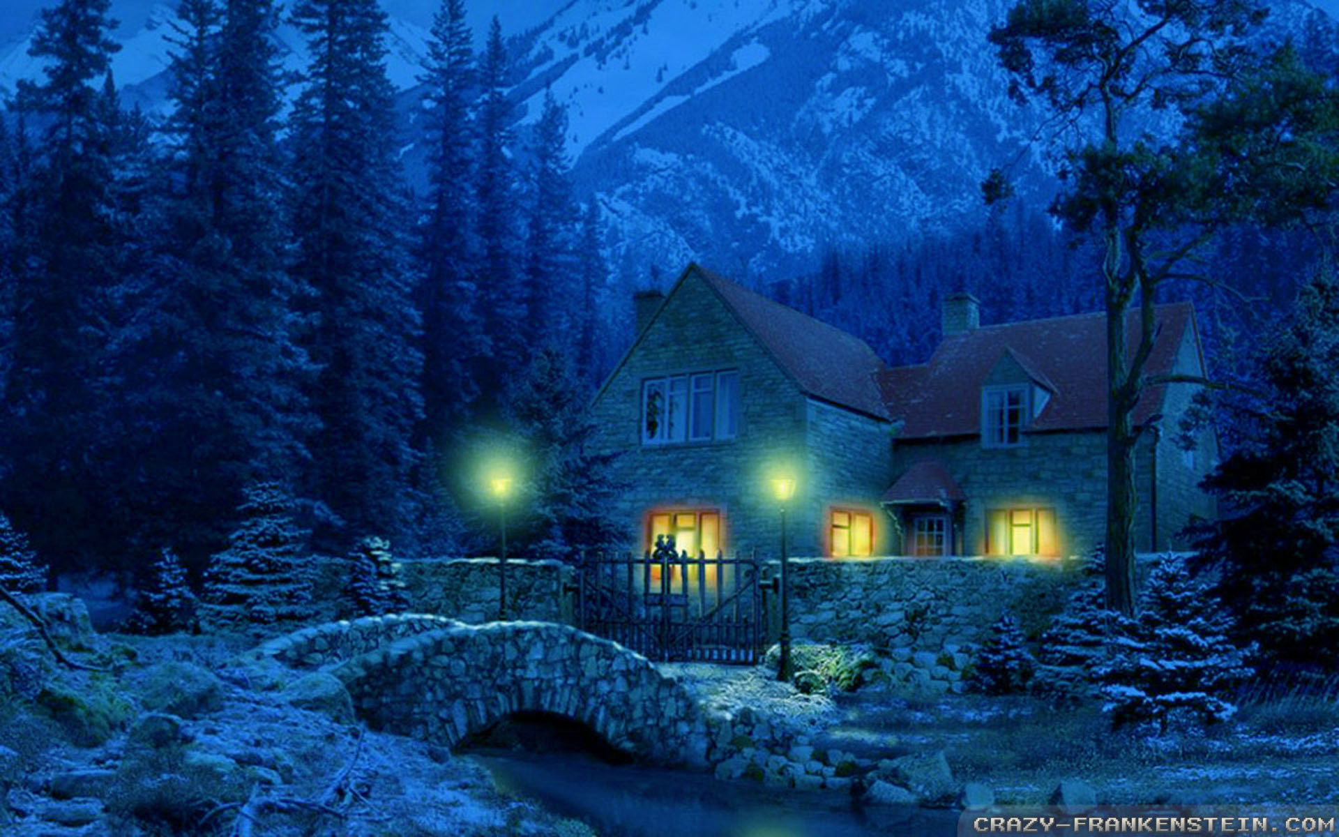 Evening In Winter Snowy House Wallpapers