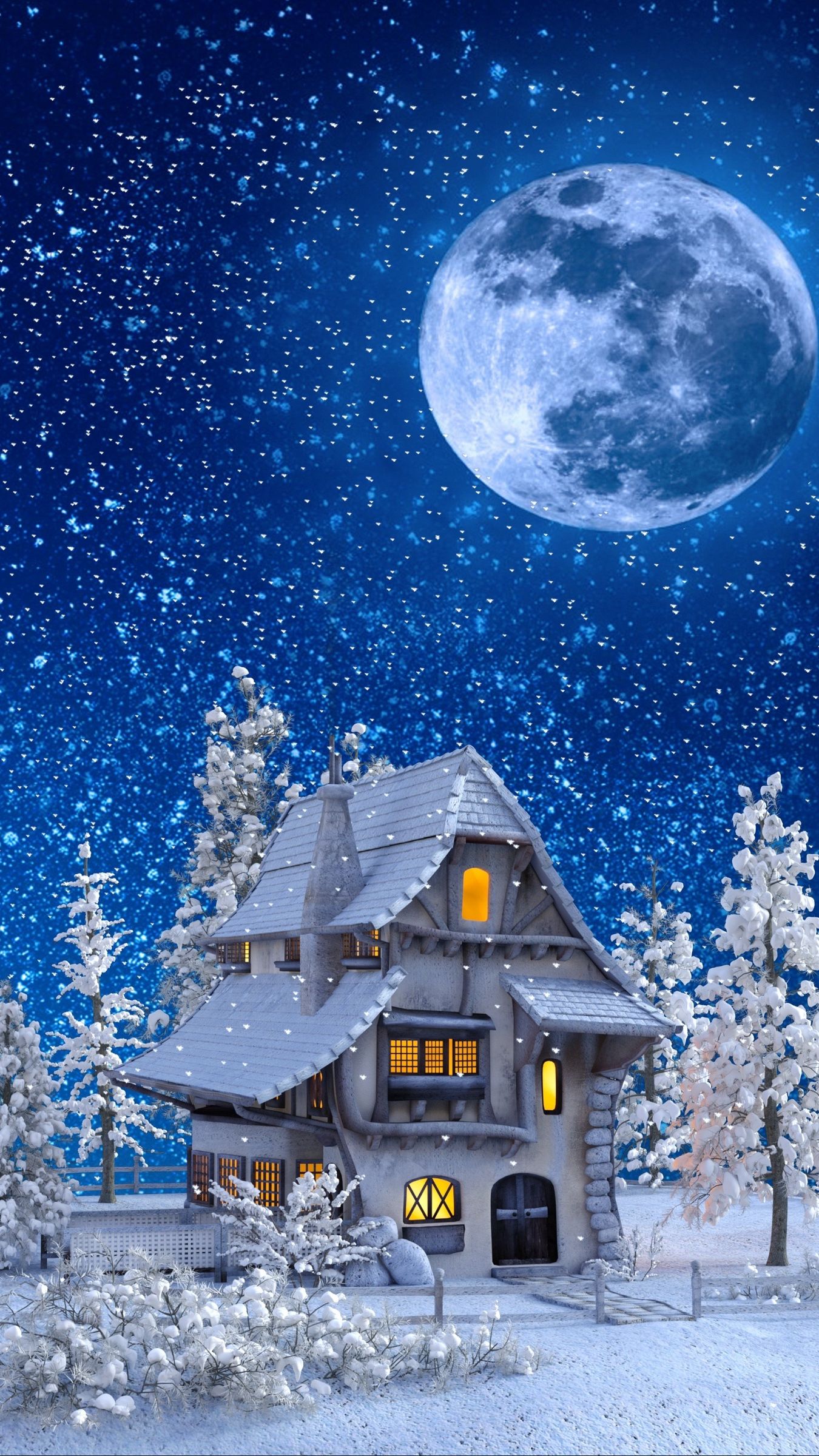 Evening In Winter Snowy House Wallpapers