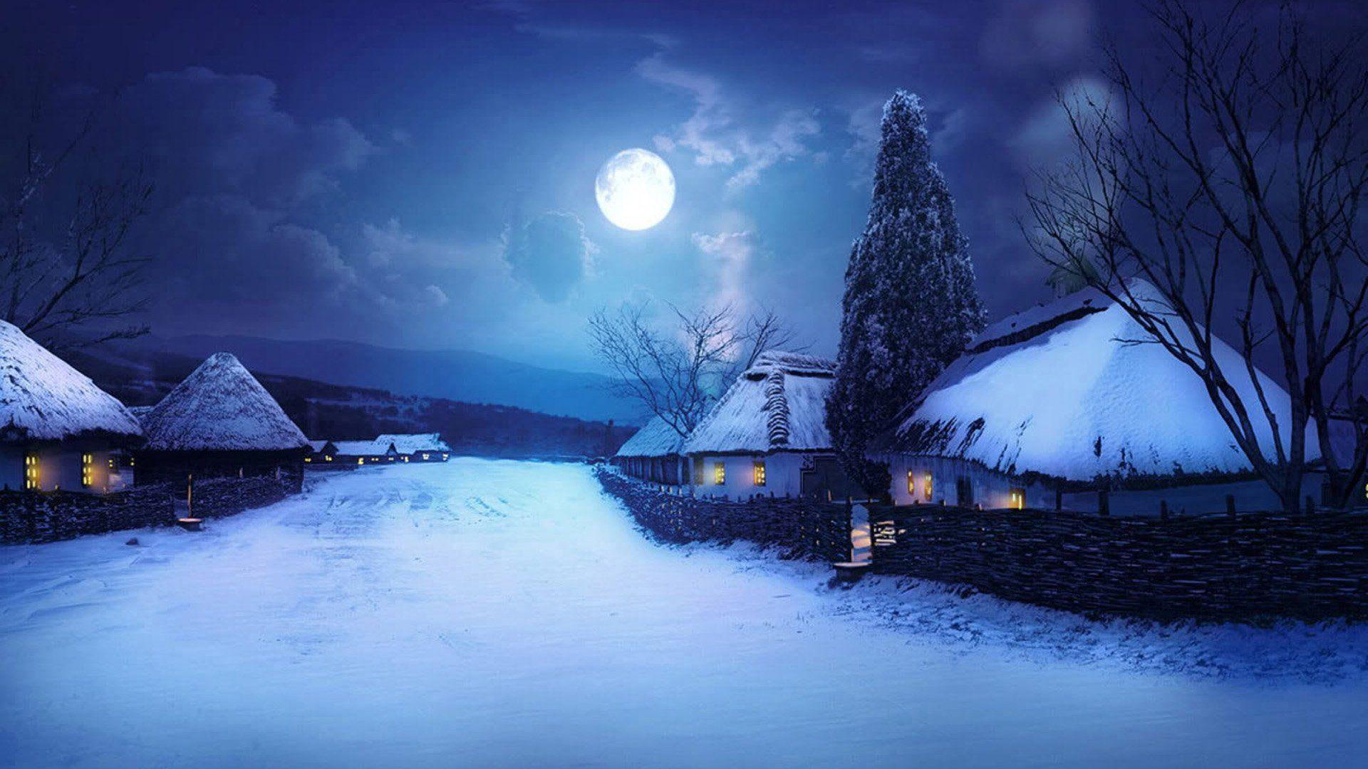 Evening In Winter Snowy House Wallpapers