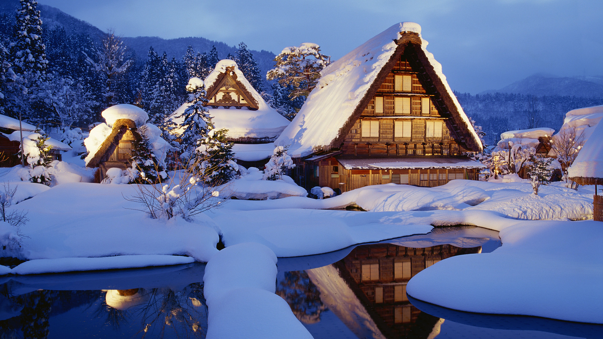 Evening In Winter Snowy House Wallpapers