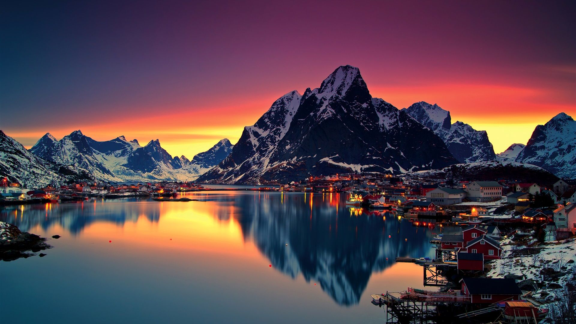 Evening Sunset Mountains Lake Wallpapers