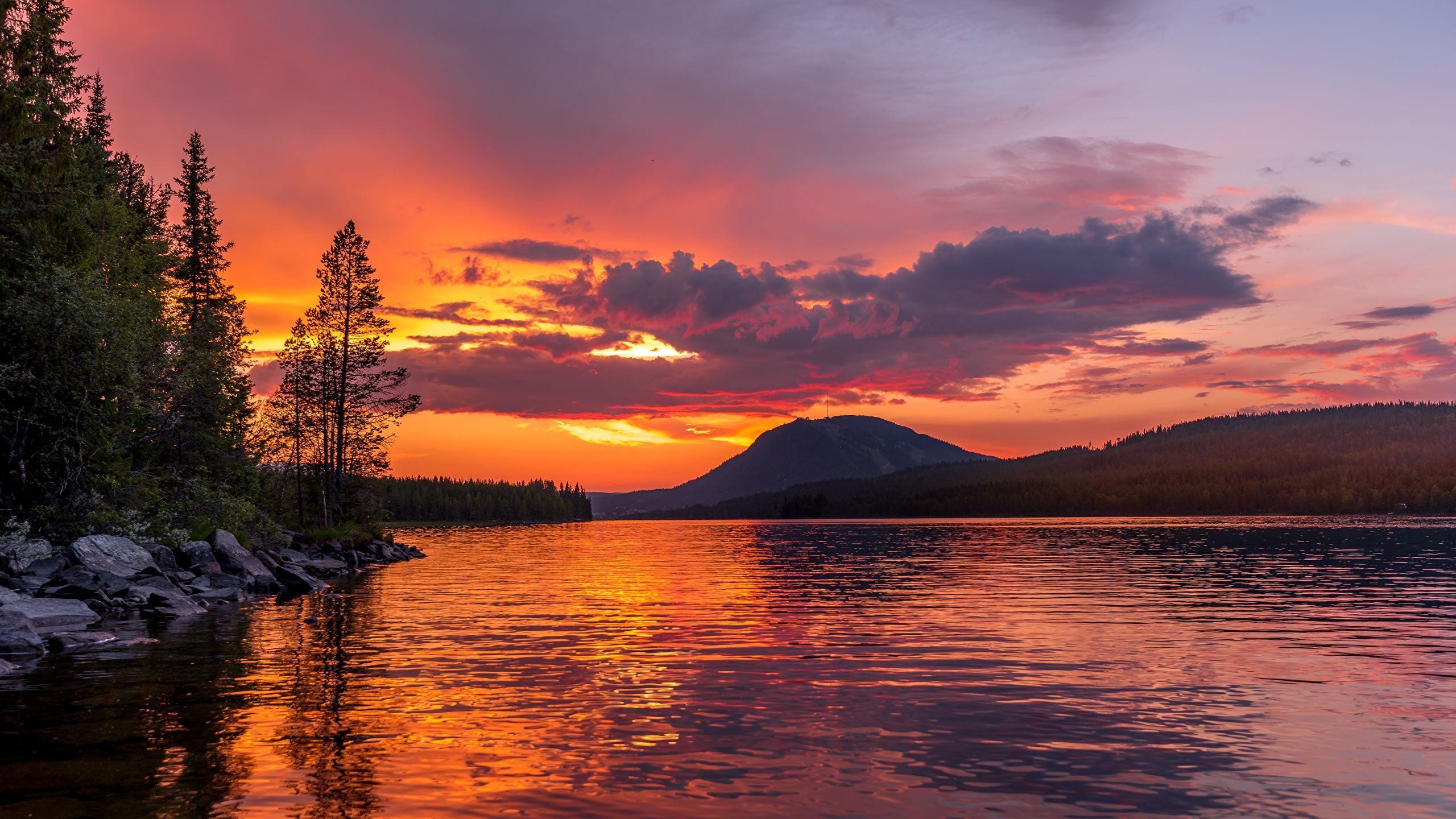 Evening Sunset Mountains Lake Wallpapers