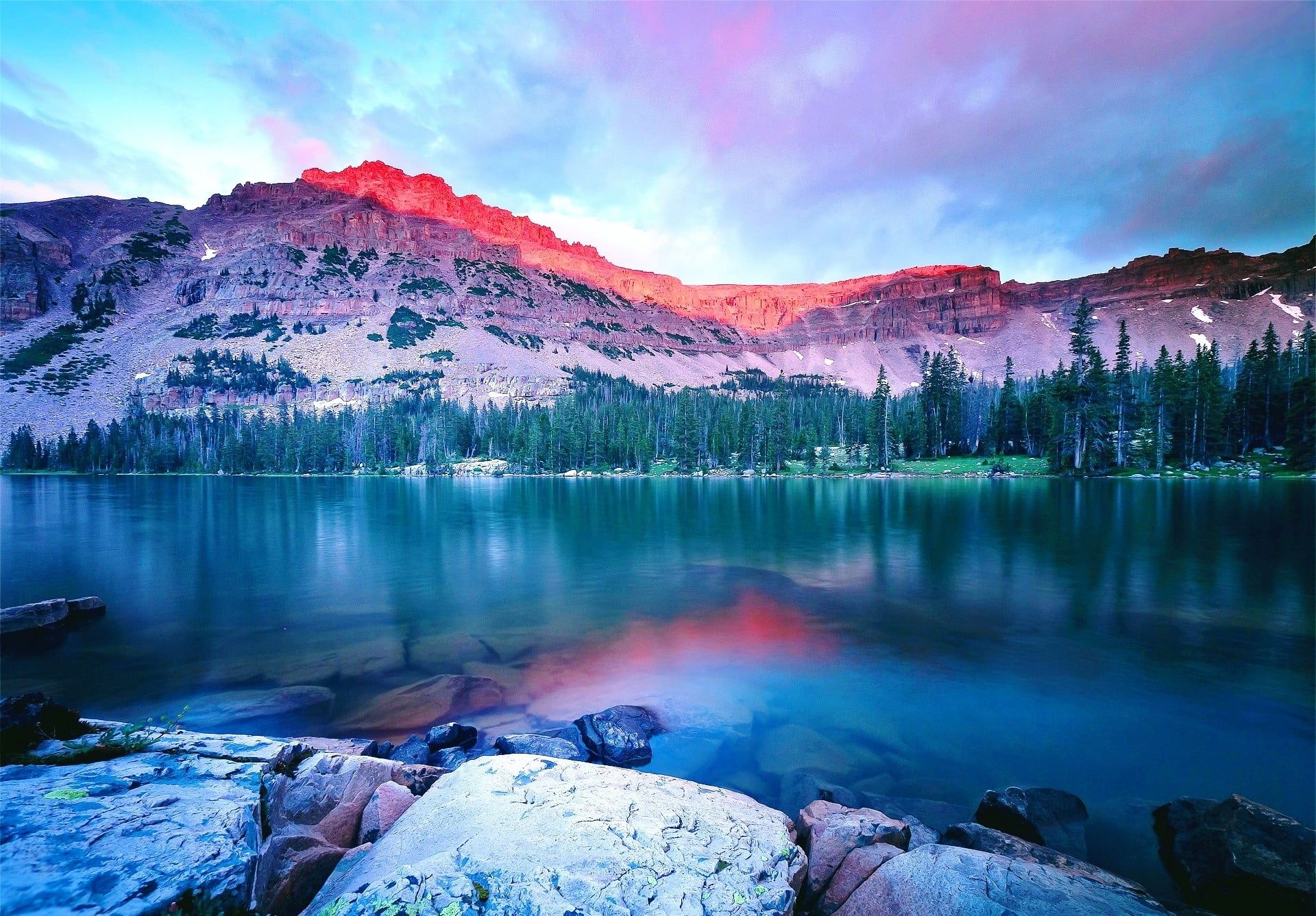 Evening Sunset Mountains Lake Wallpapers