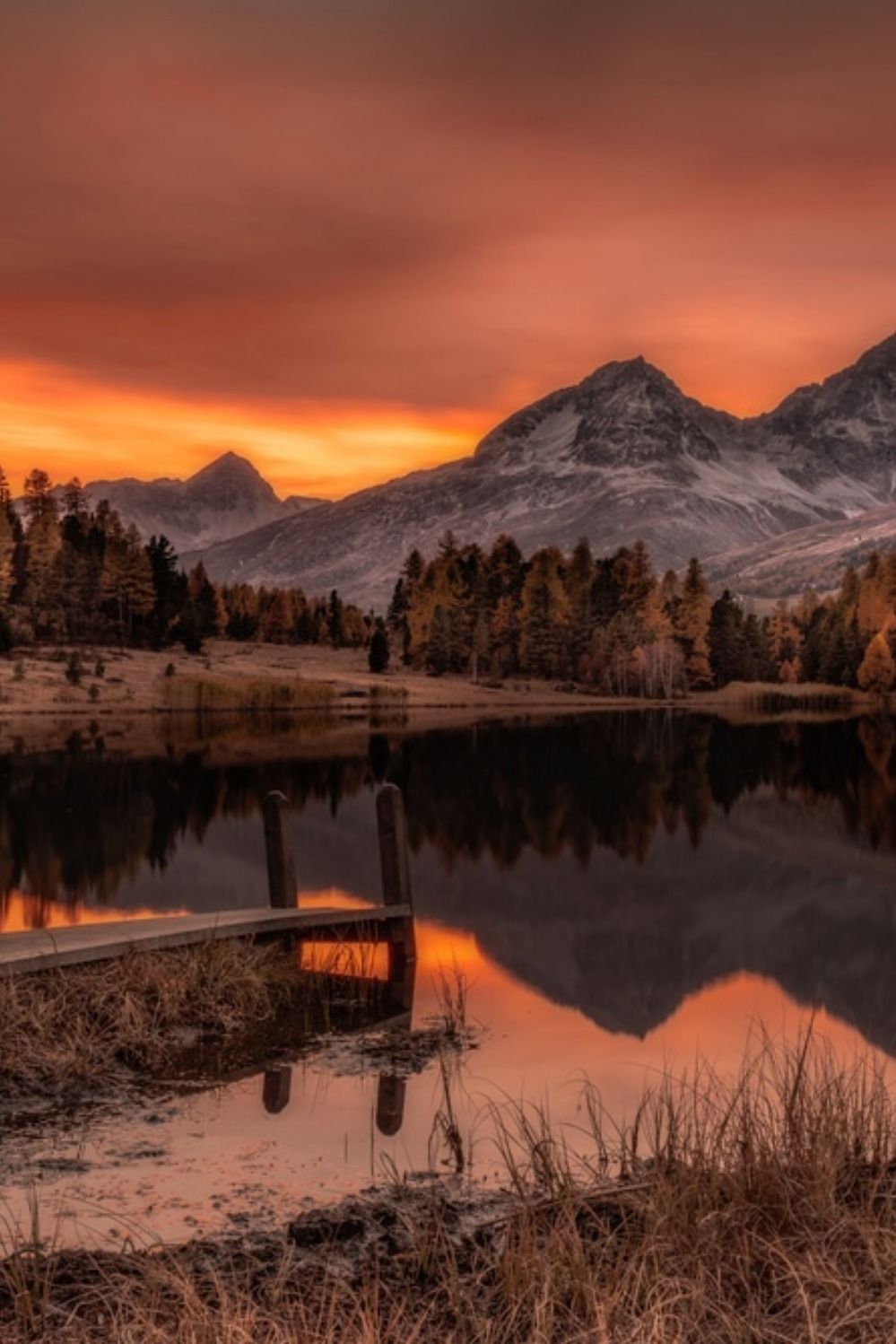 Evening Sunset Mountains Lake Wallpapers