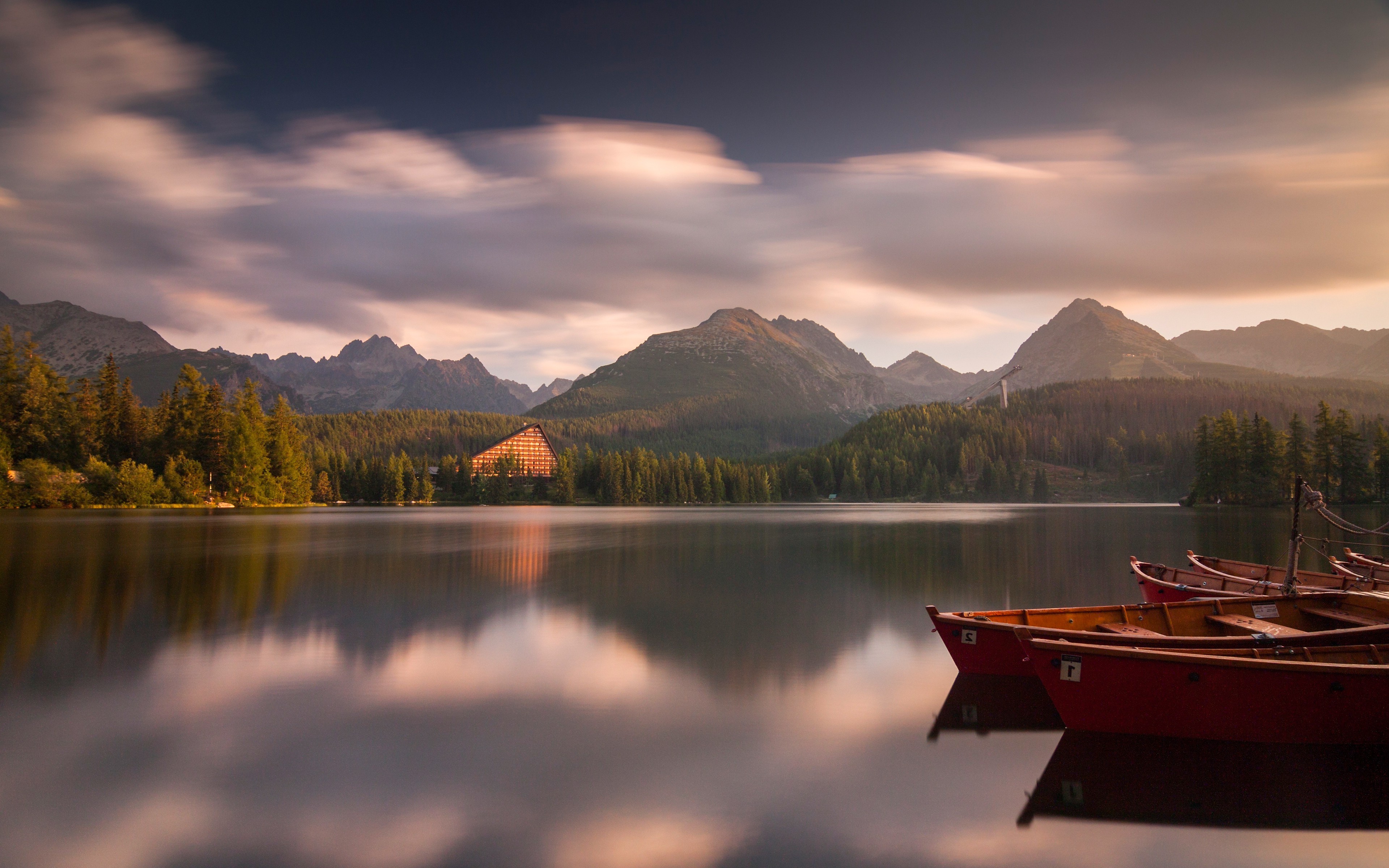 Evening Sunset Mountains Lake Wallpapers