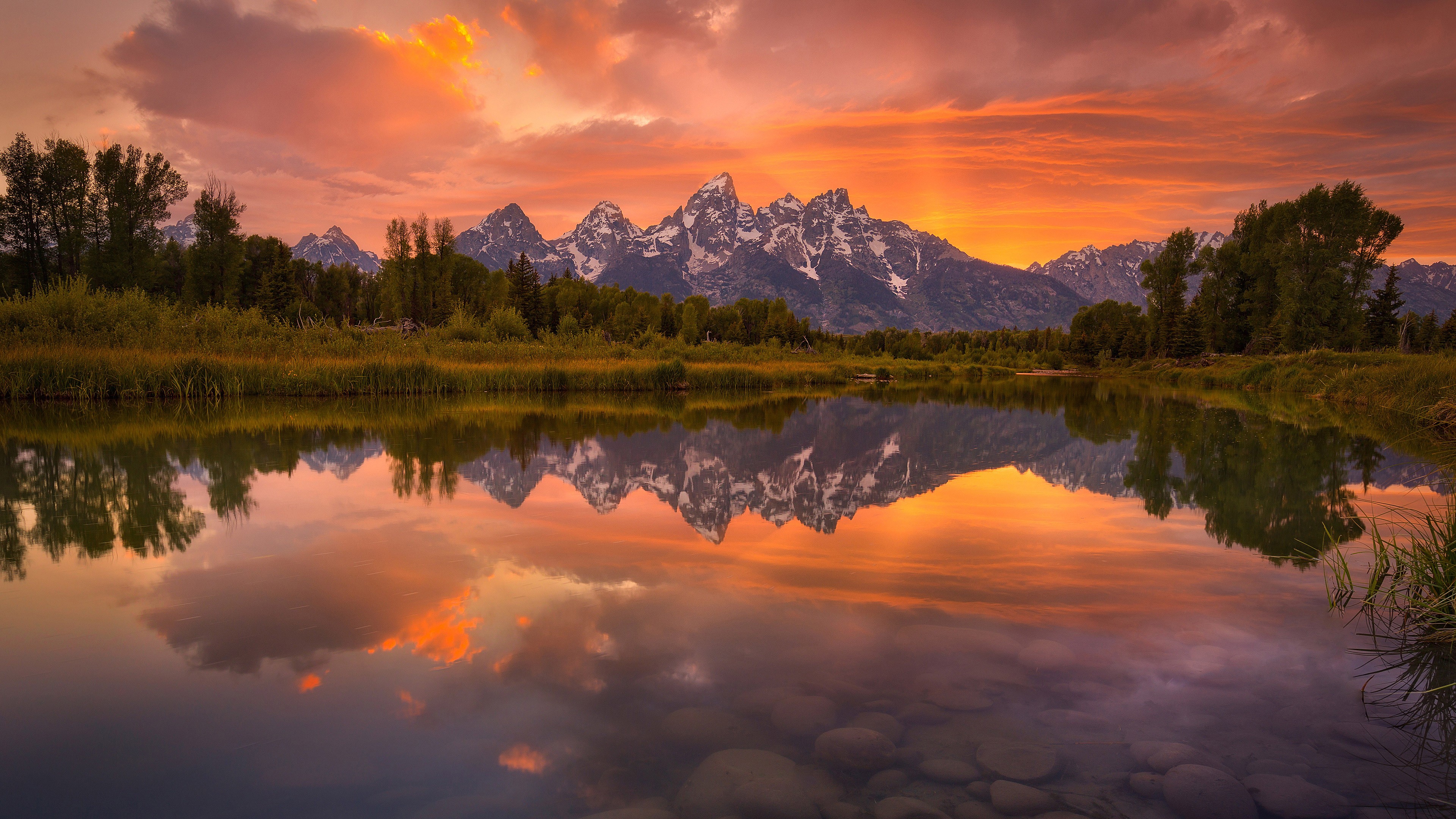 Evening Sunset Mountains Lake Wallpapers