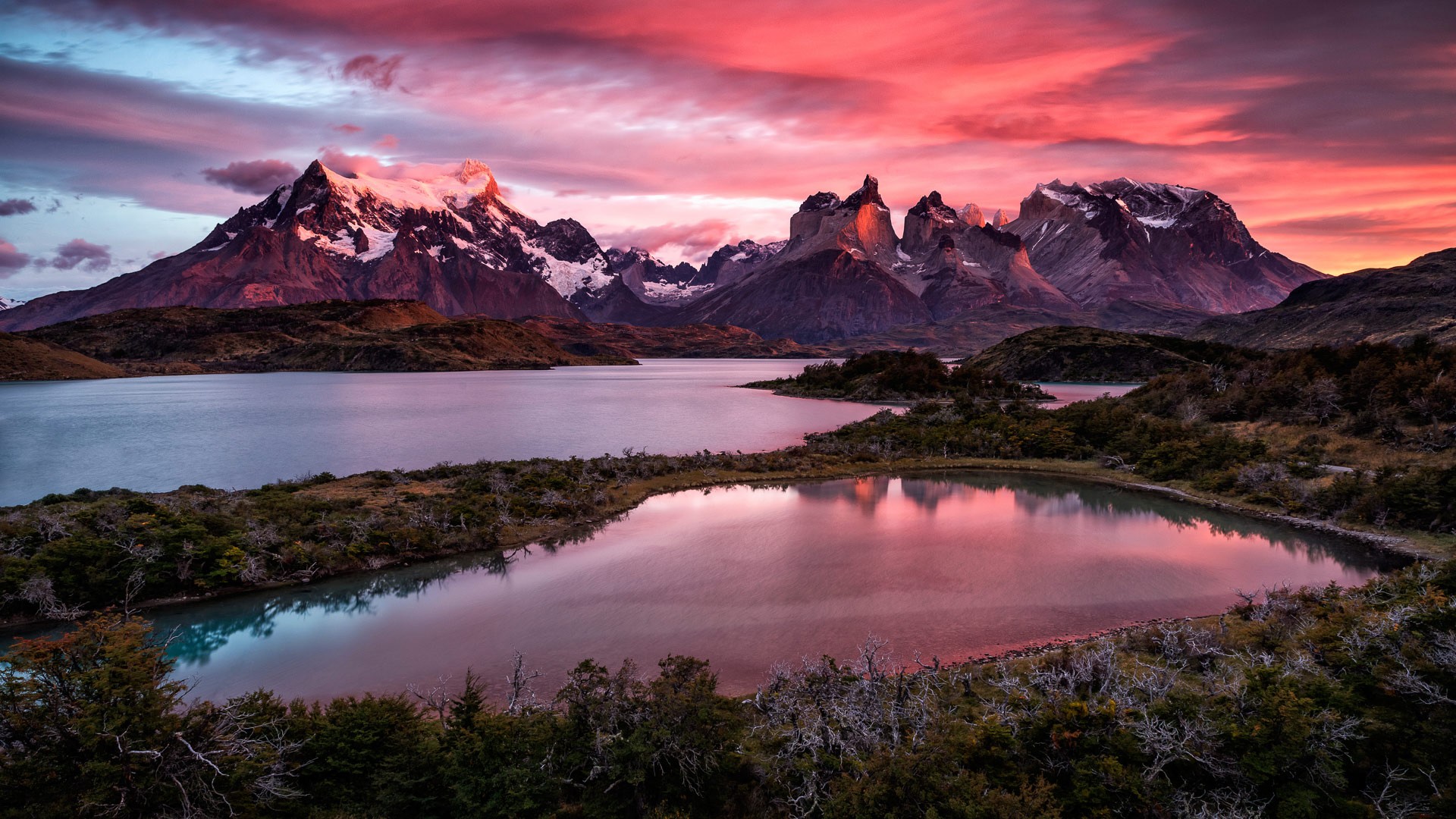 Evening Sunset Mountains Lake Wallpapers