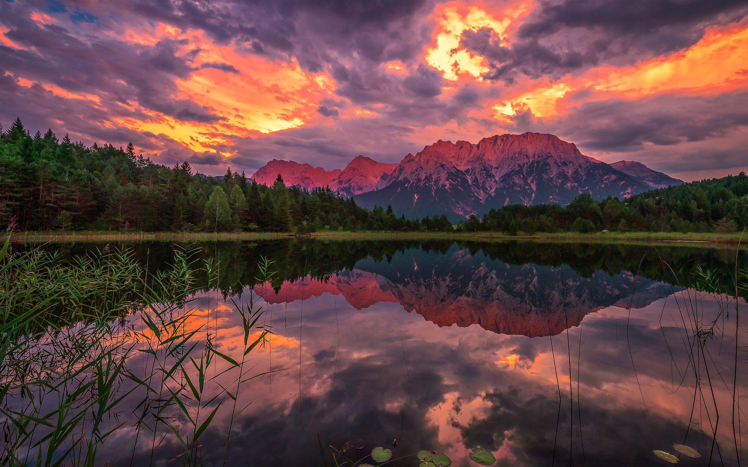 Evening Sunset Mountains Lake Wallpapers