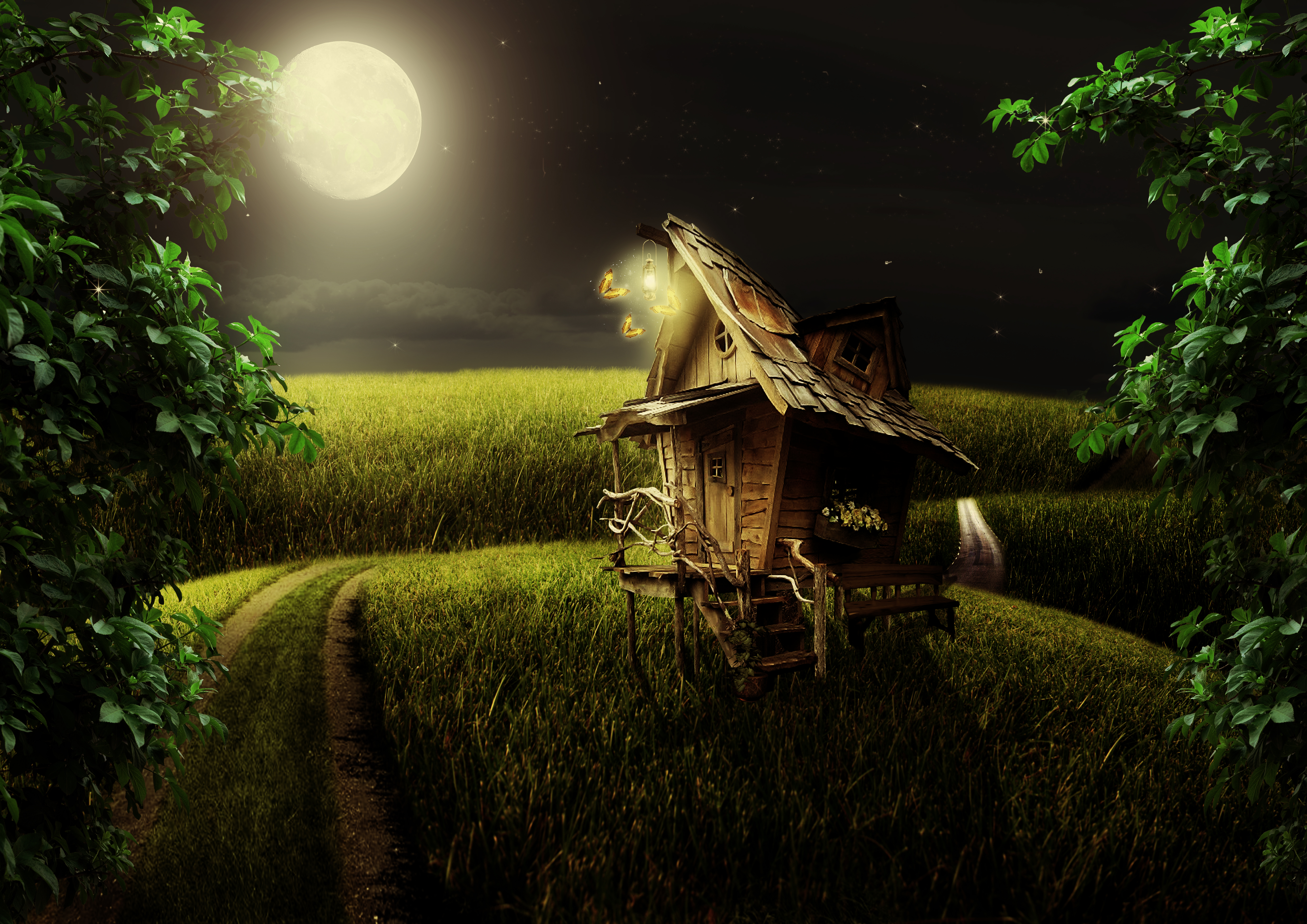 Fantasy House In Field 4K Wallpapers