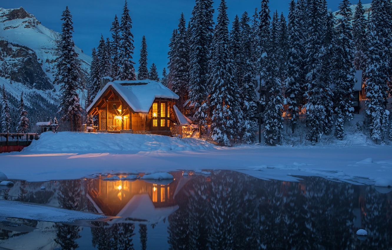 Forest House Covered In Snow 4K Wallpapers