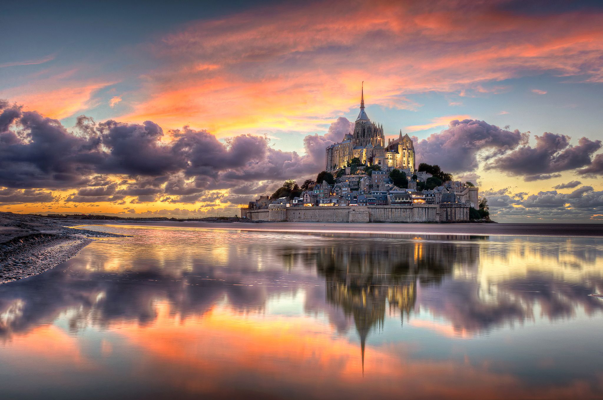 France Mont Saint Michel Sunset Wallpapers