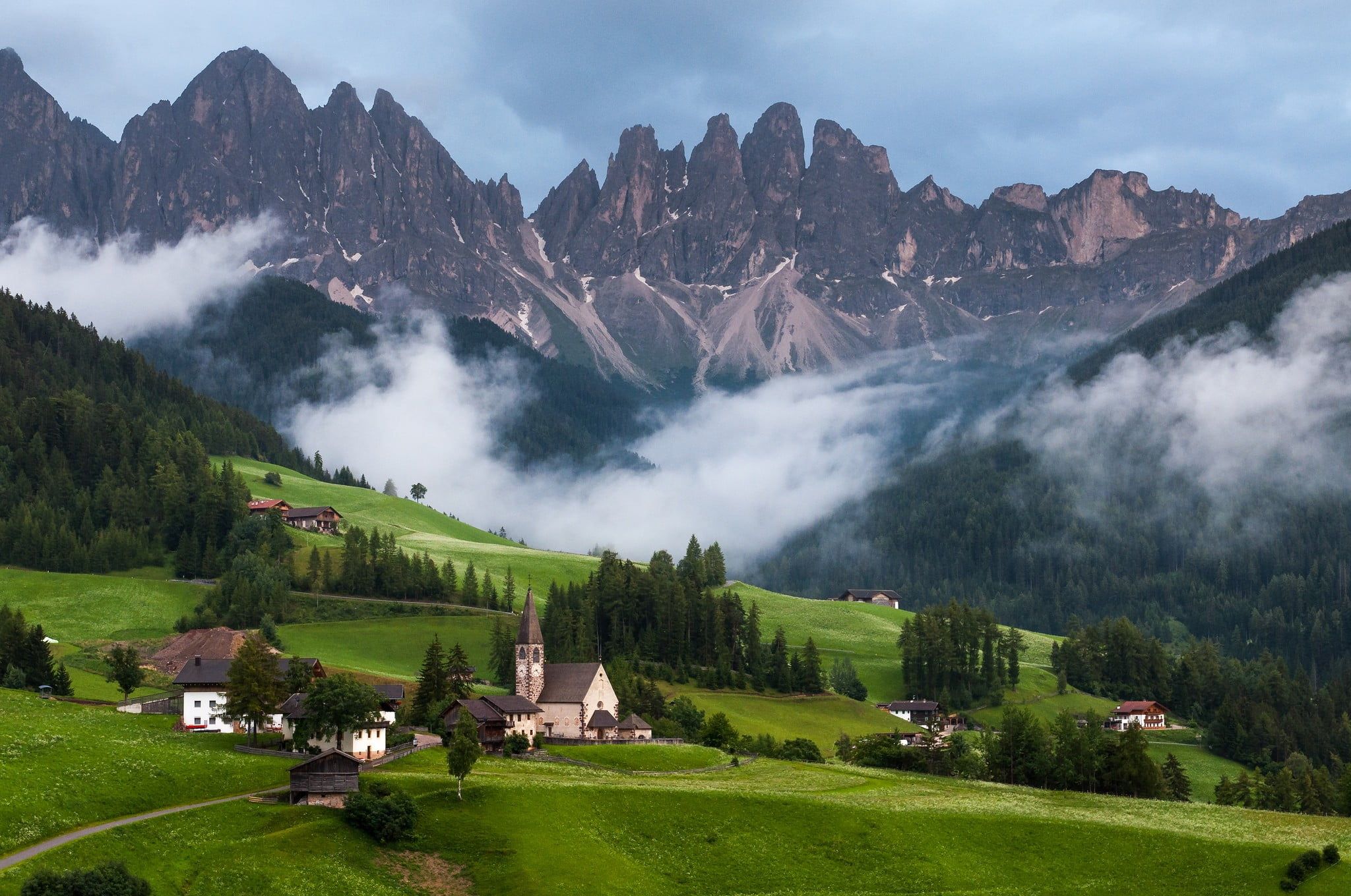 Green Trees Covered Mountains Surrounded By Occean Wallpapers