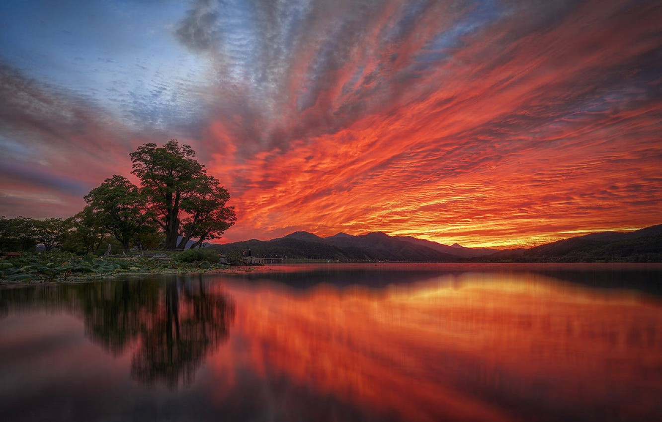 Horizon Lake Dawn And Mountains Wallpapers