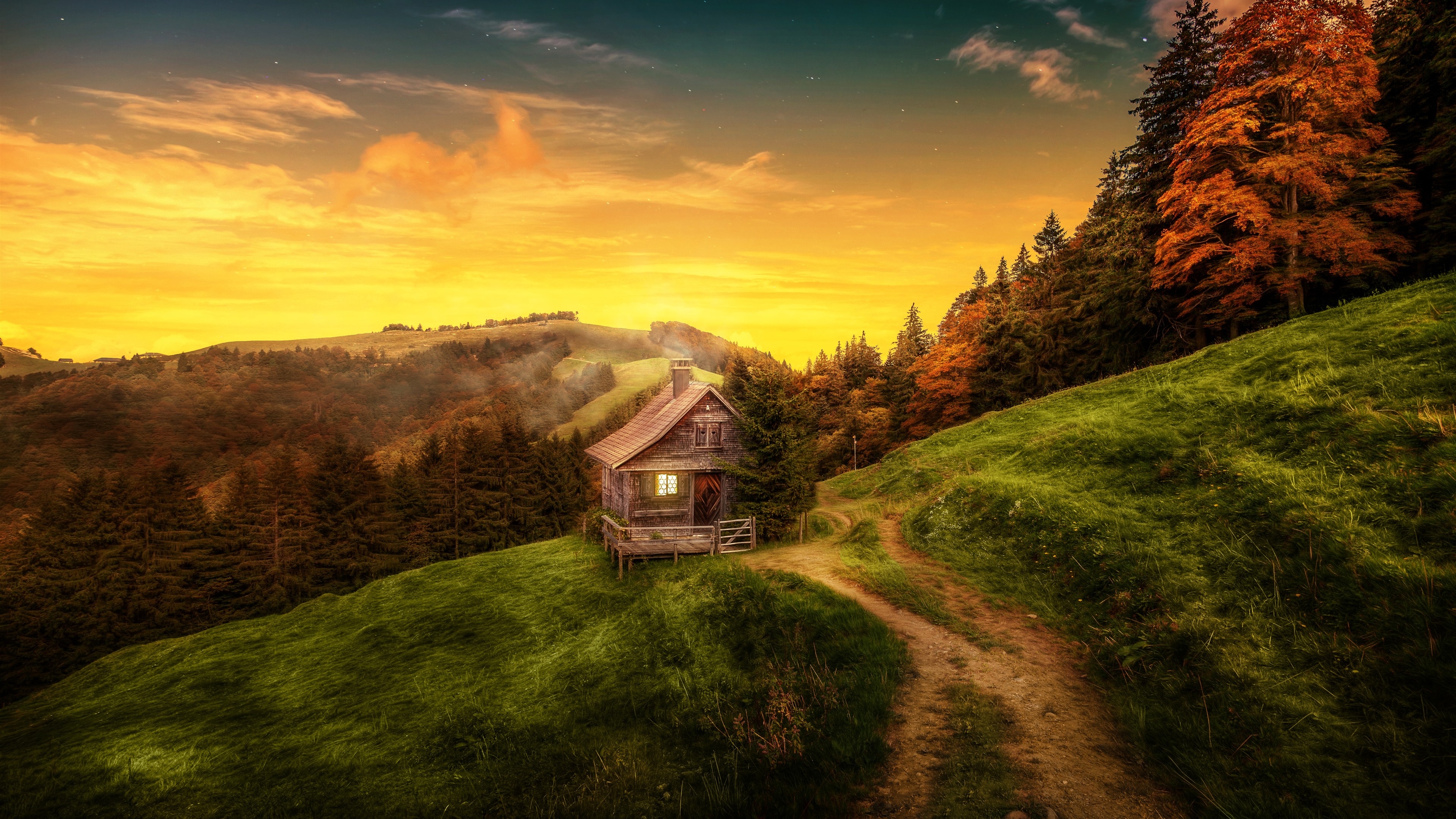 House In The Mountains Sunlight Nature Landscape Wallpapers