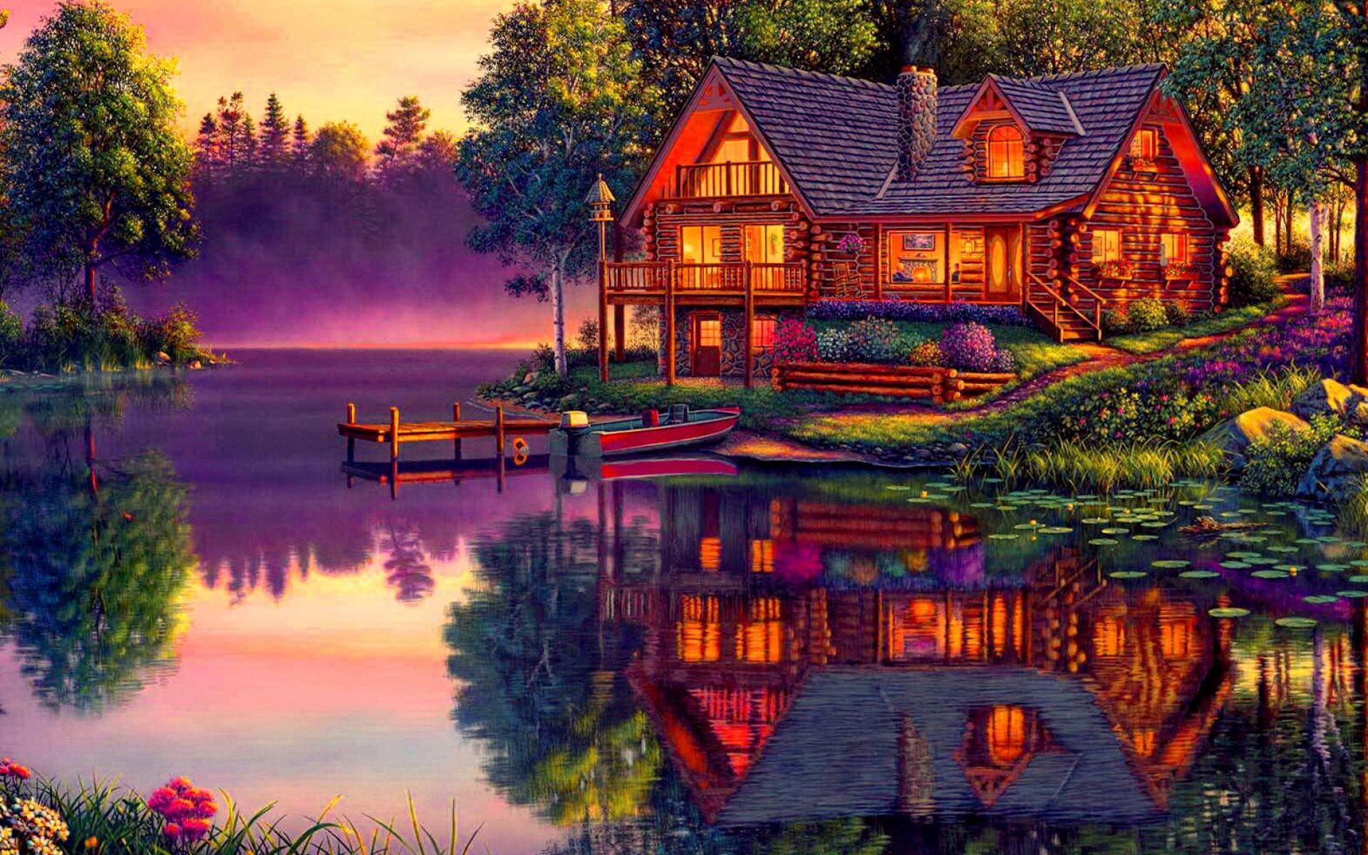 House Reflected In The Lake Wallpapers