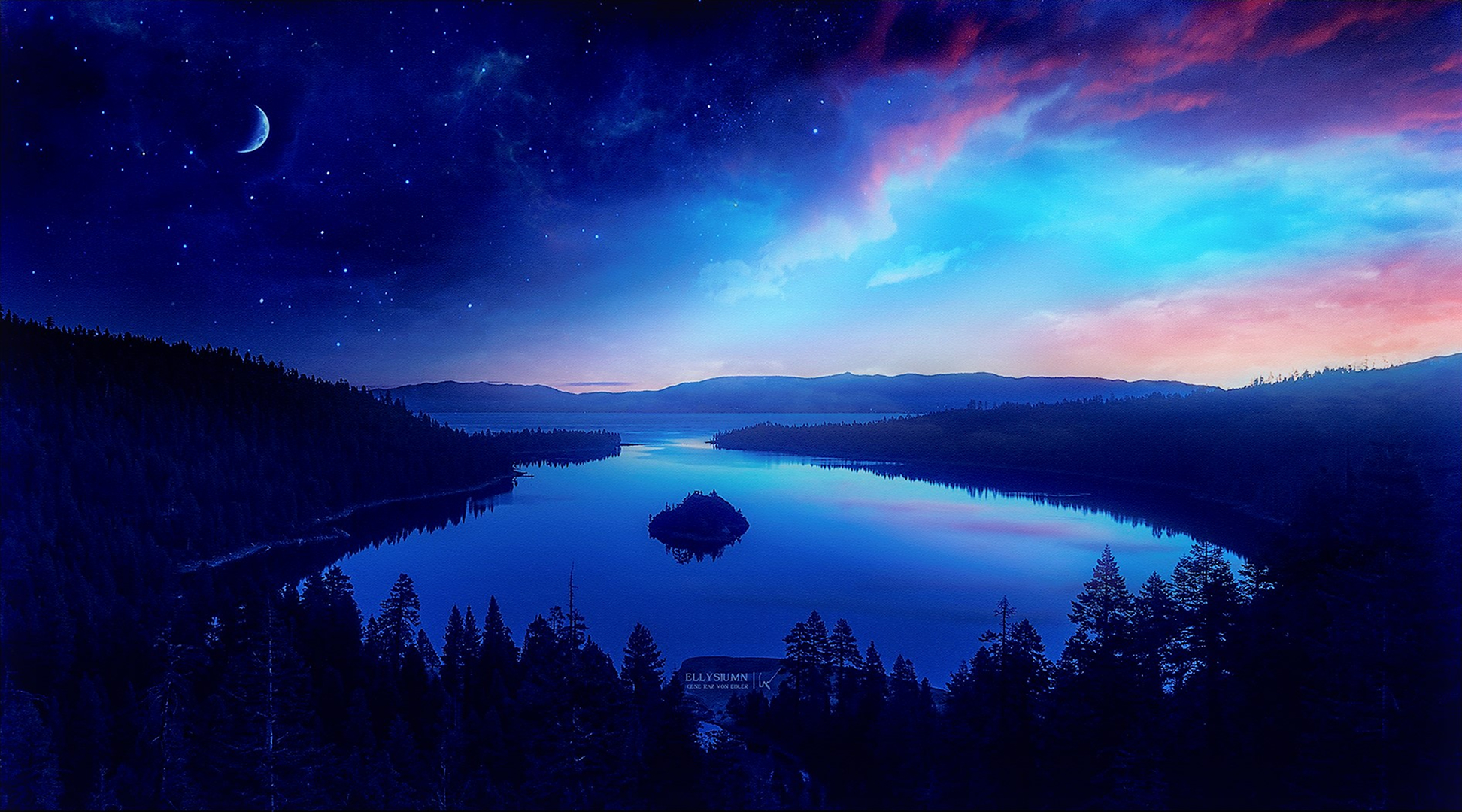 Houses At Lake Water Starry Night Wallpapers