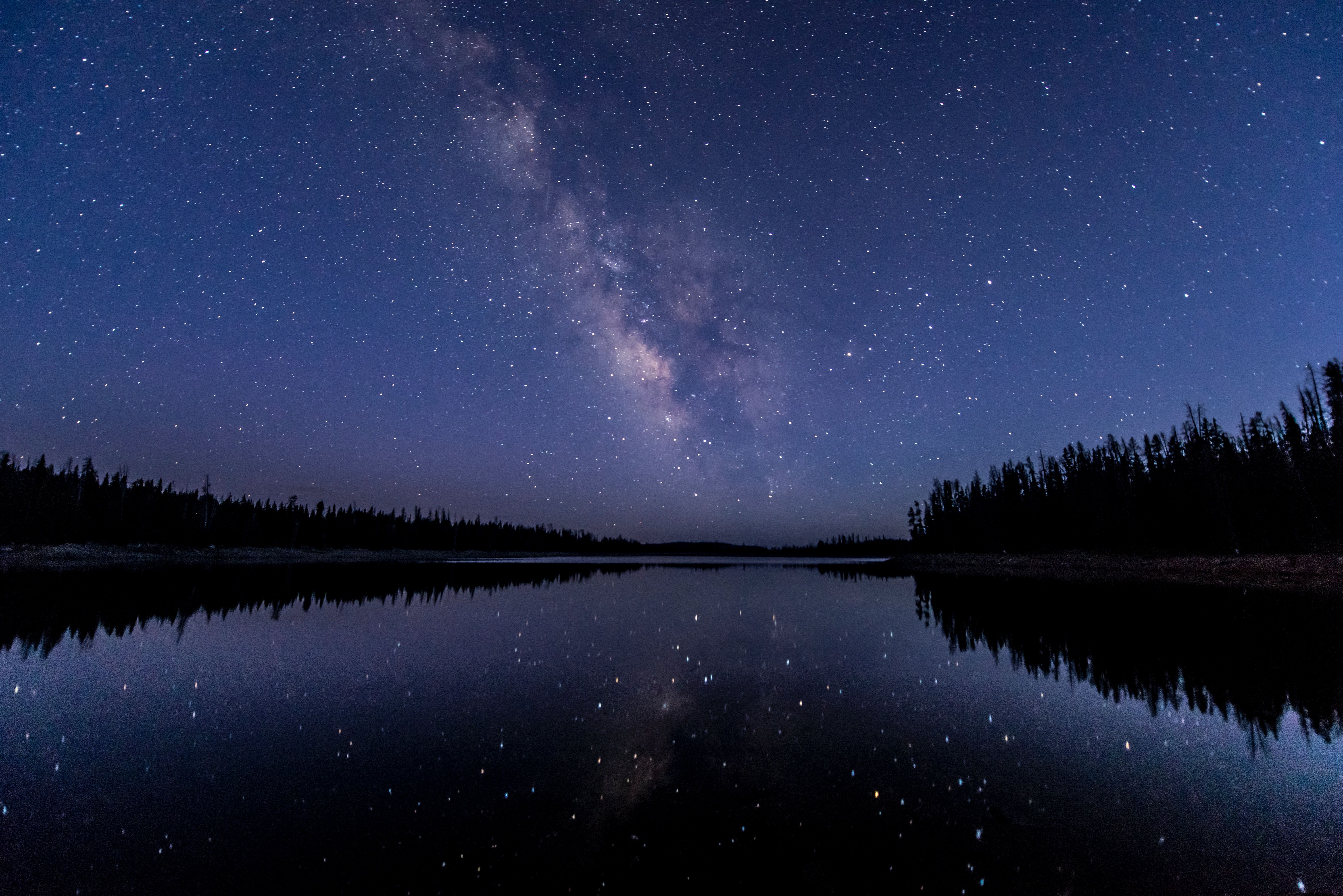 Houses At Lake Water Starry Night Wallpapers