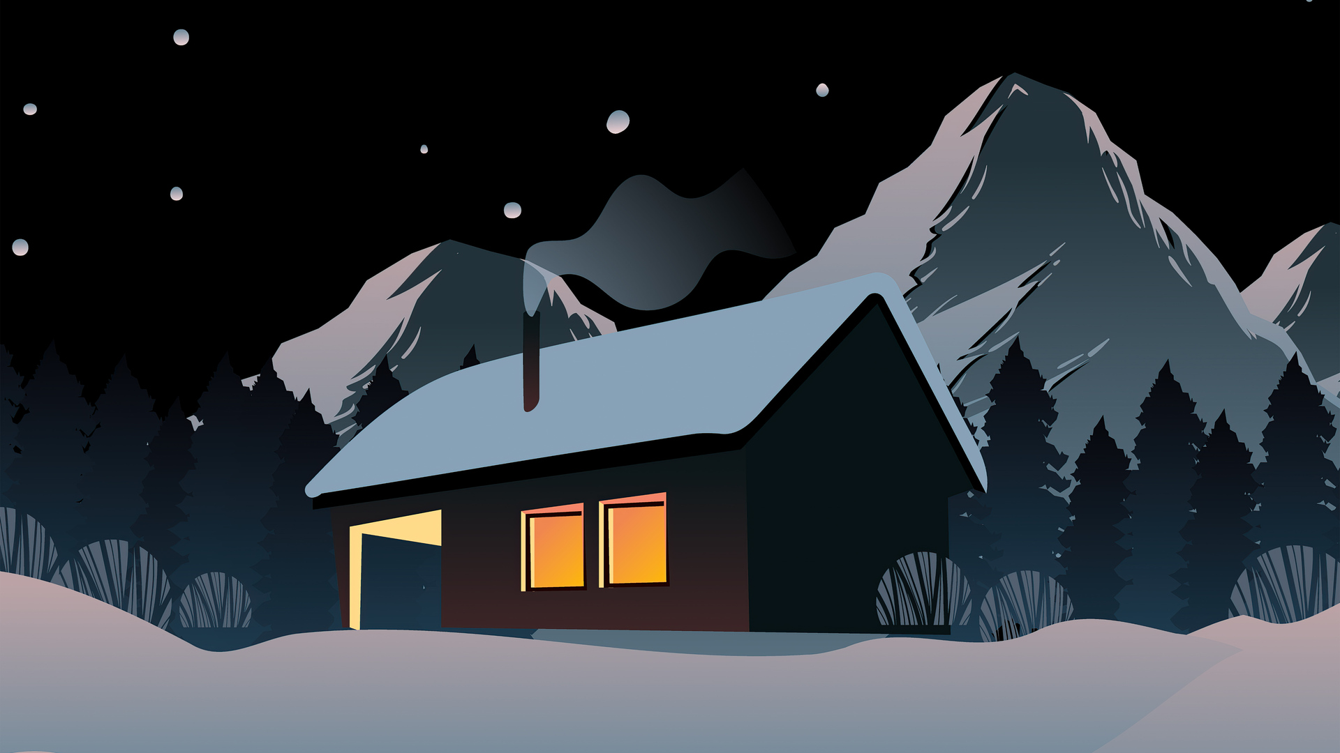 Hut House In Snowy Night Wallpapers