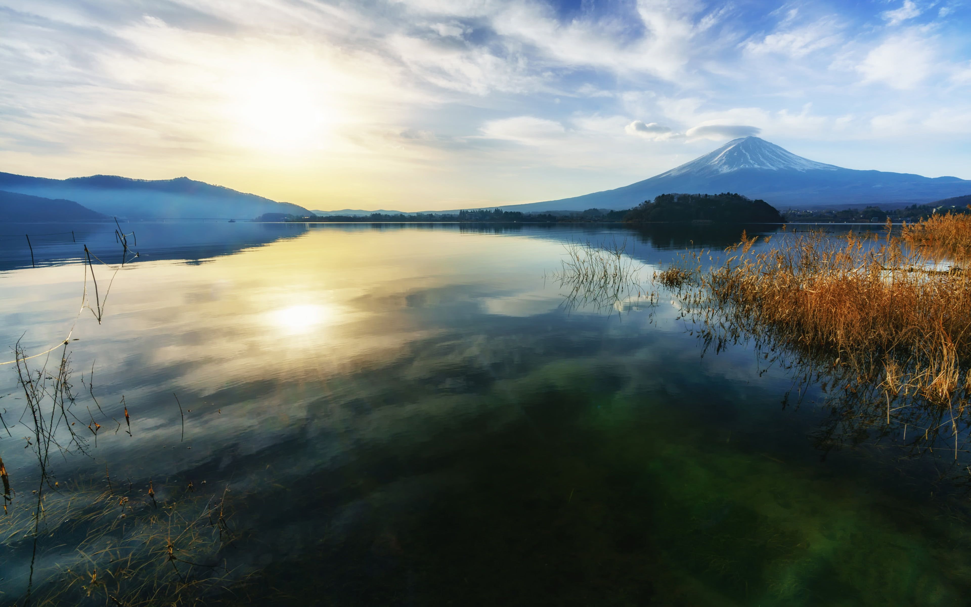 Japan Mountains Lake At Sunset Wallpapers