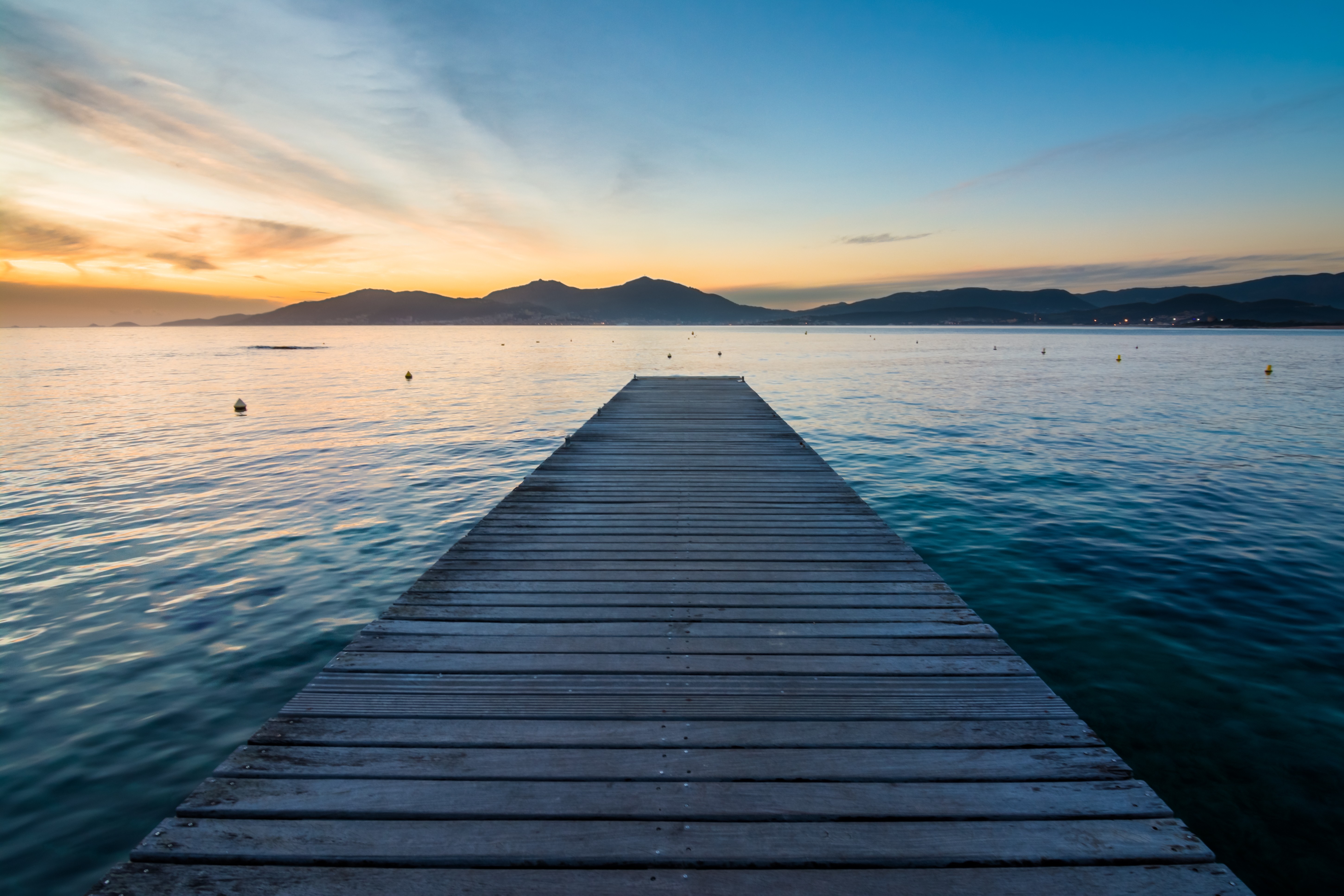 Lake Pier And Mountain Sunset Wallpapers