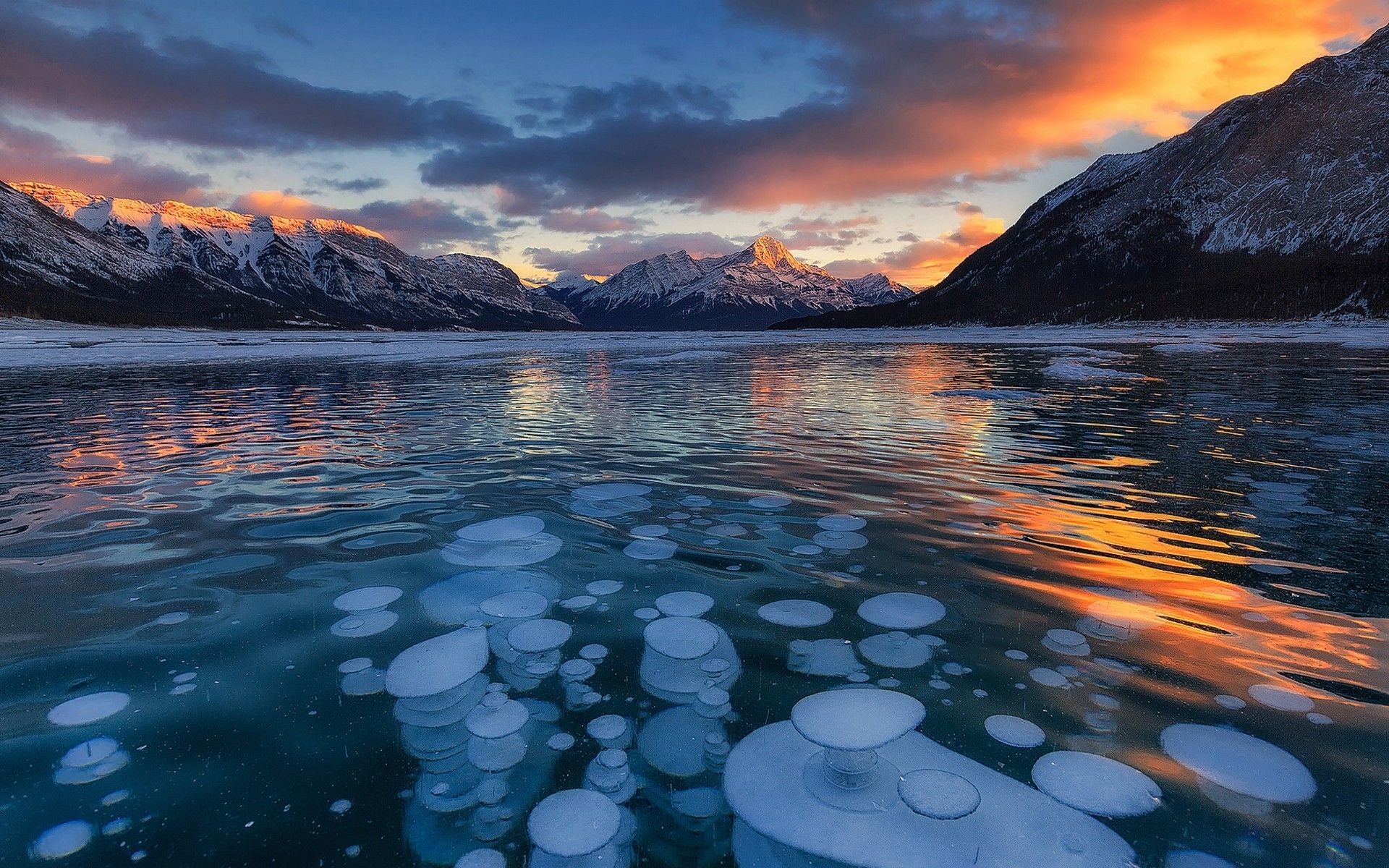 Lake View In Winter Sunset Wallpapers