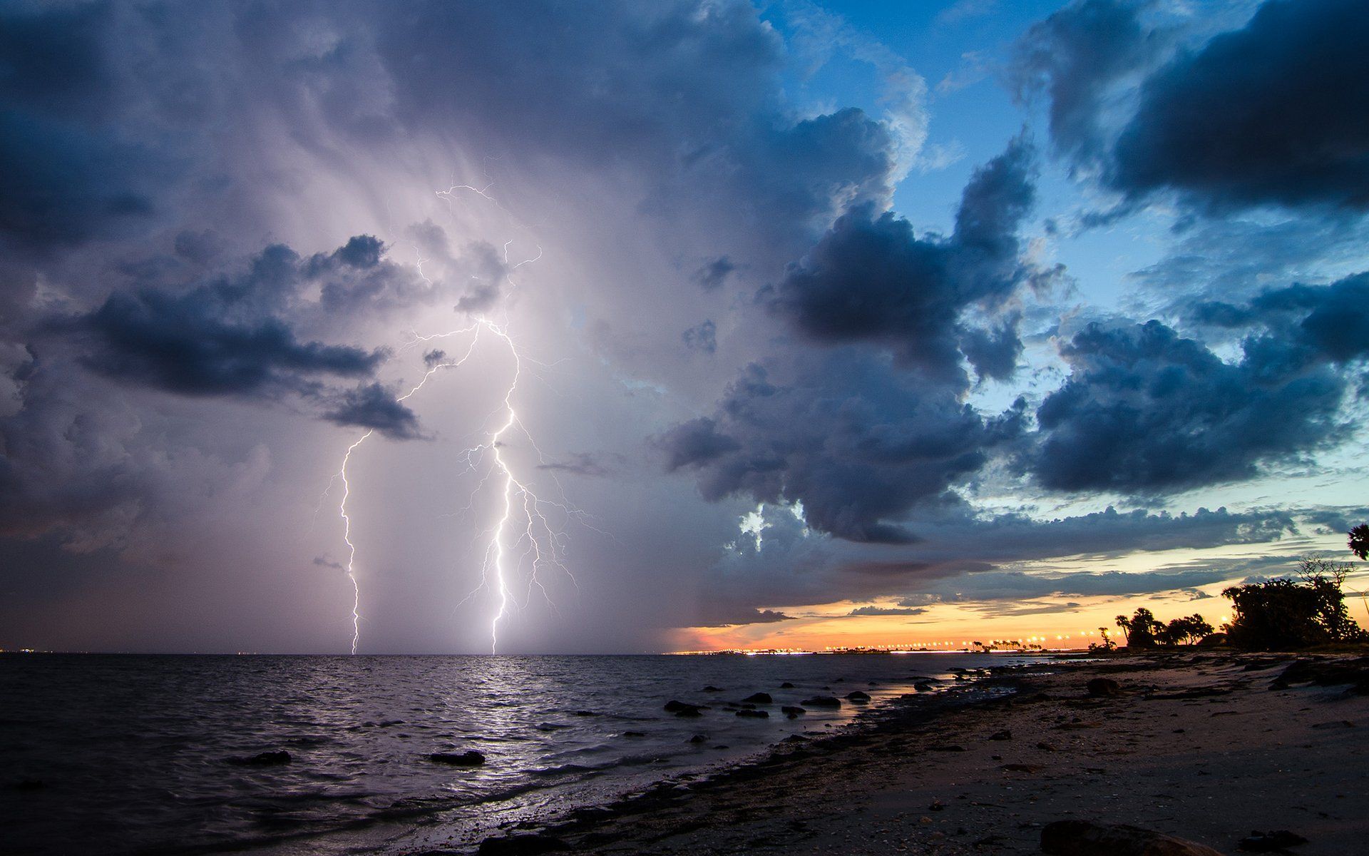 Lighthouse Lightning Sea Ocean Beach Weather Wallpapers