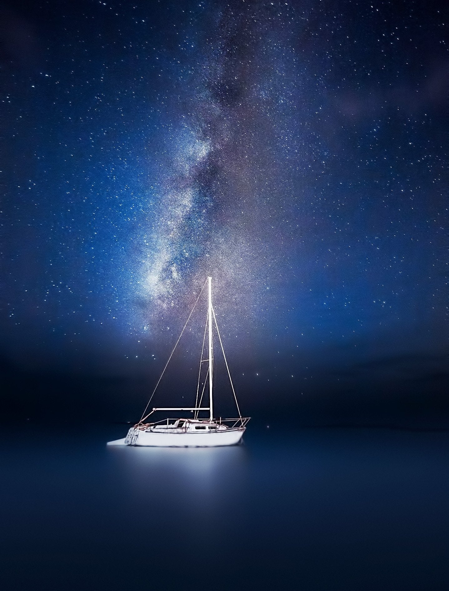 Lone Sailboat On Milky Way Night Wallpapers